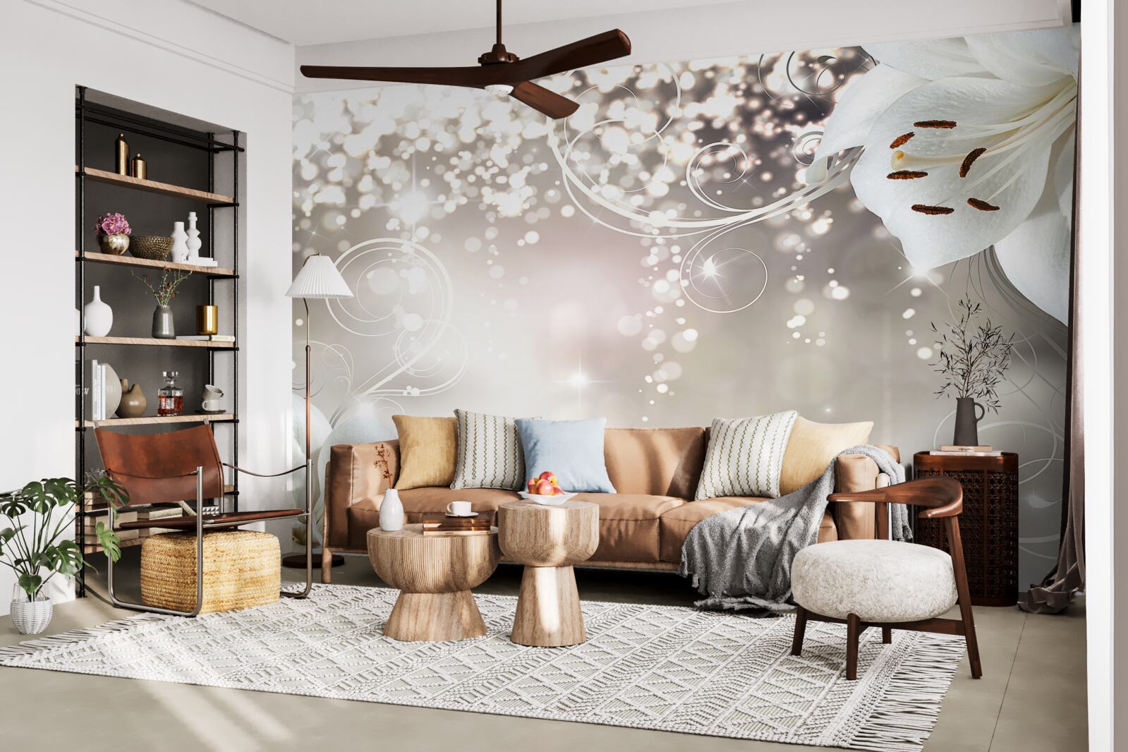 Papier peint Fond lumineux et lis écarlates