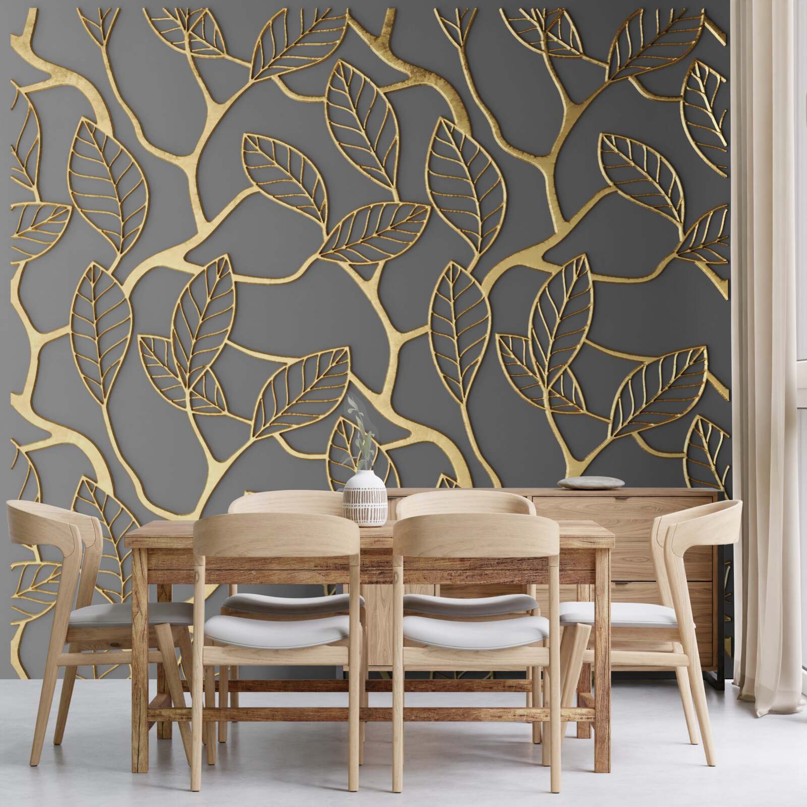 Papier peint des branches et des feuilles de couleur dorée