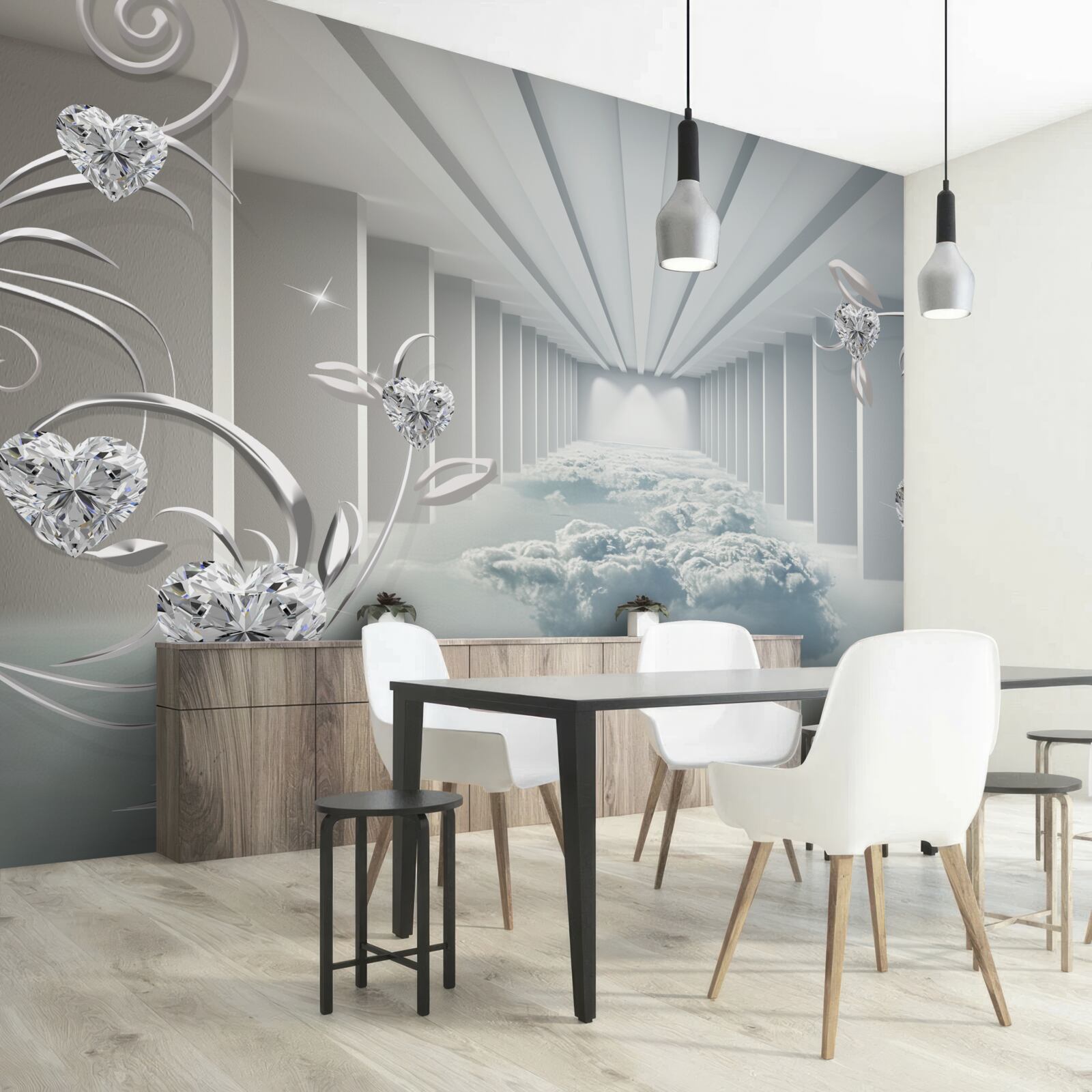 Papier peint long couloir blanc