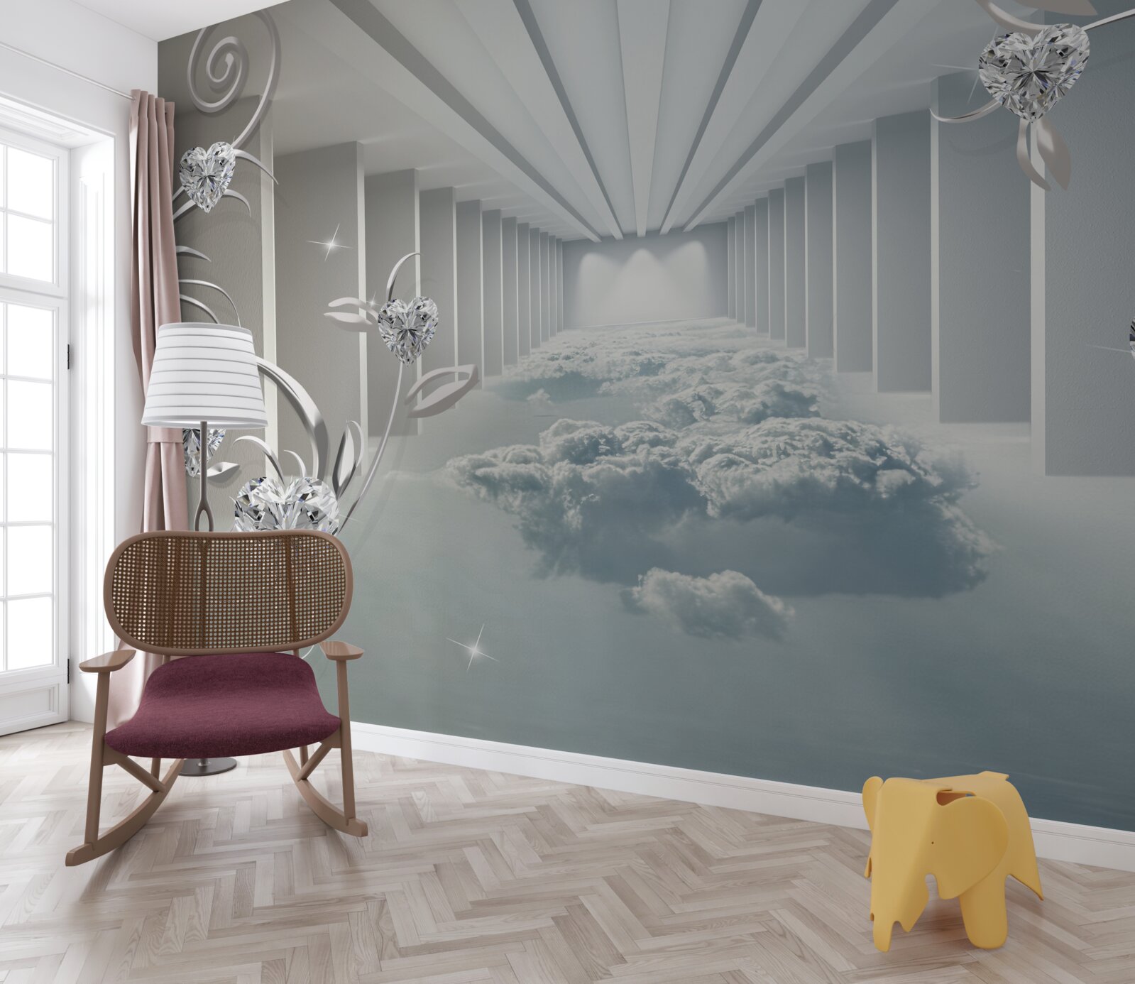 Papier peint long couloir blanc