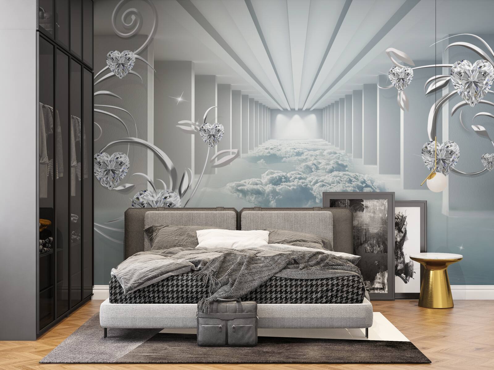 Papier peint long couloir blanc