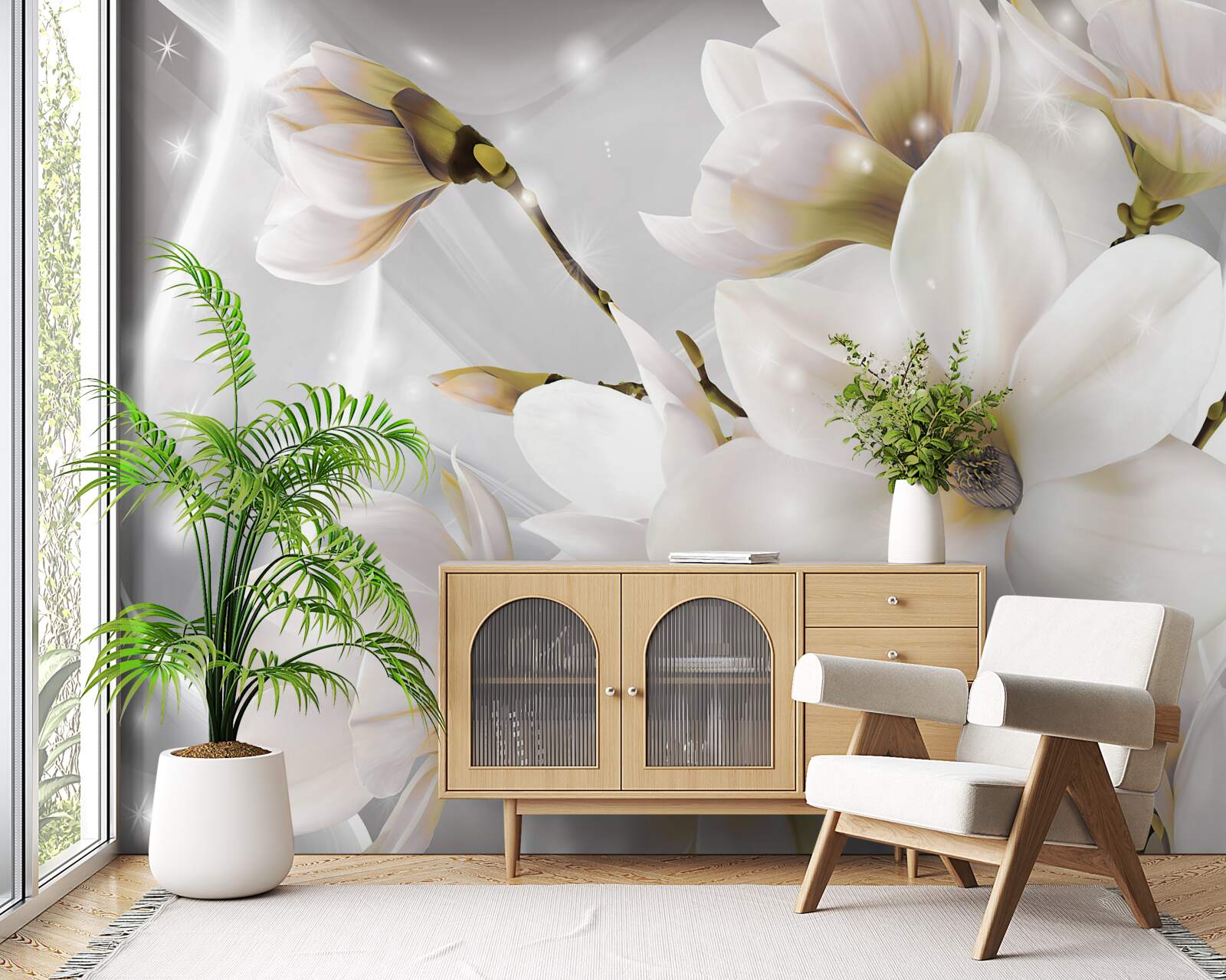 Papier peint des fleurs blanches d'une taille incroyable