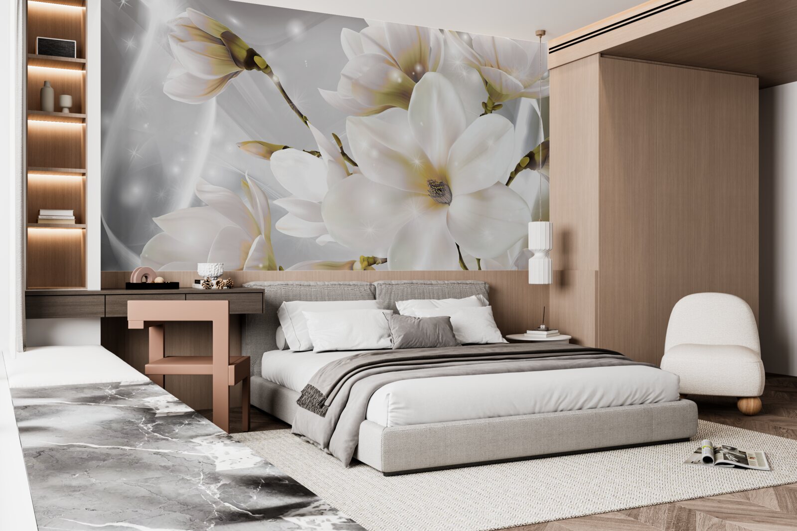 Papier peint des fleurs blanches d'une taille incroyable