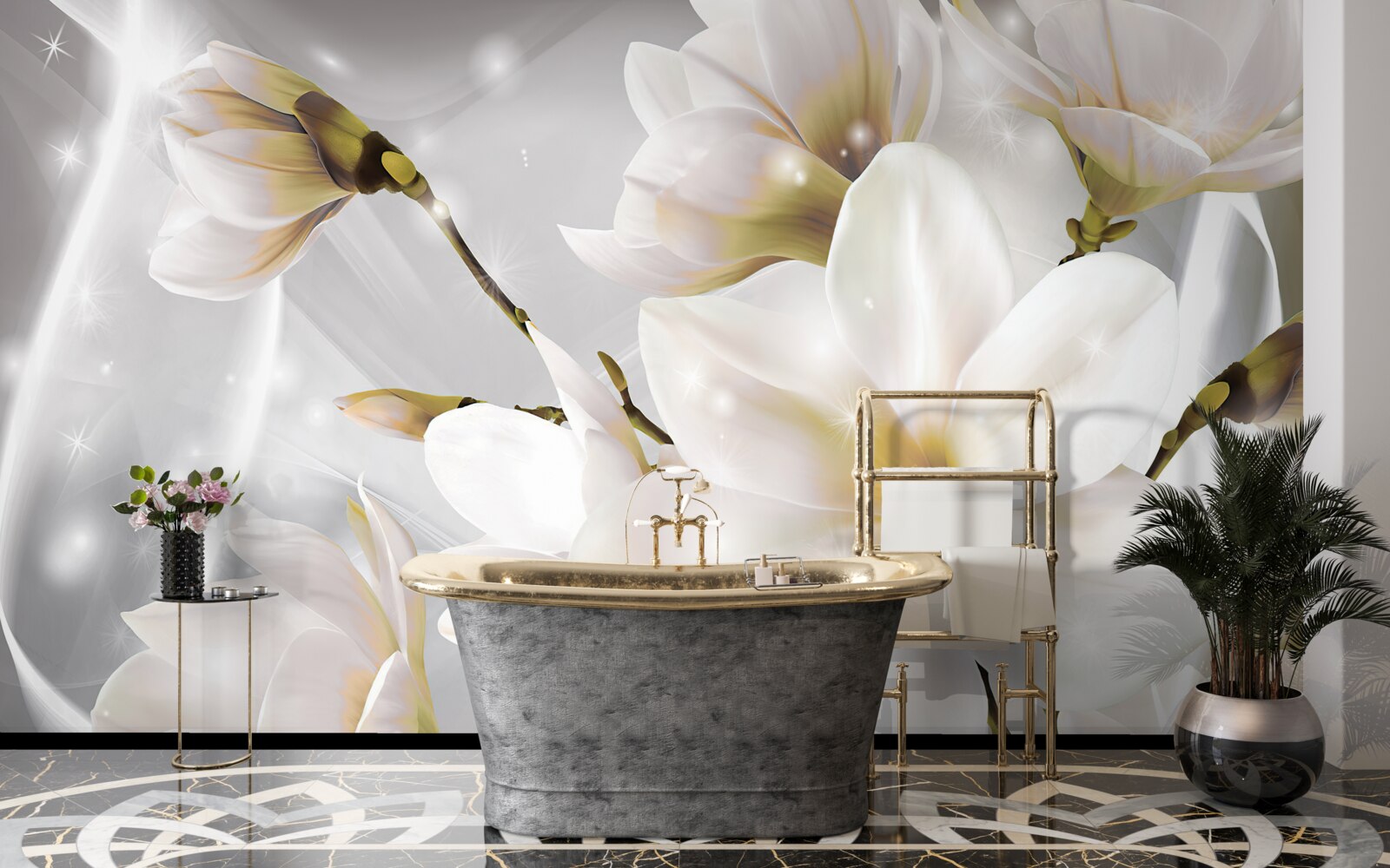 Papier peint des fleurs blanches d'une taille incroyable