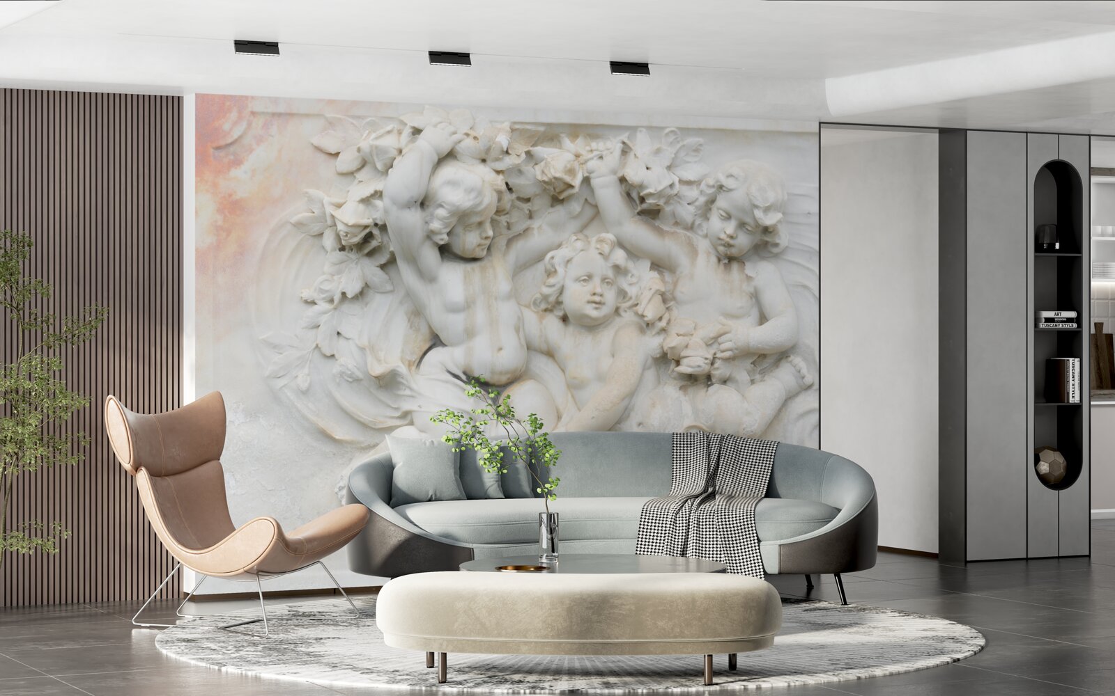 Papier peint sculptures d'anges en pierre