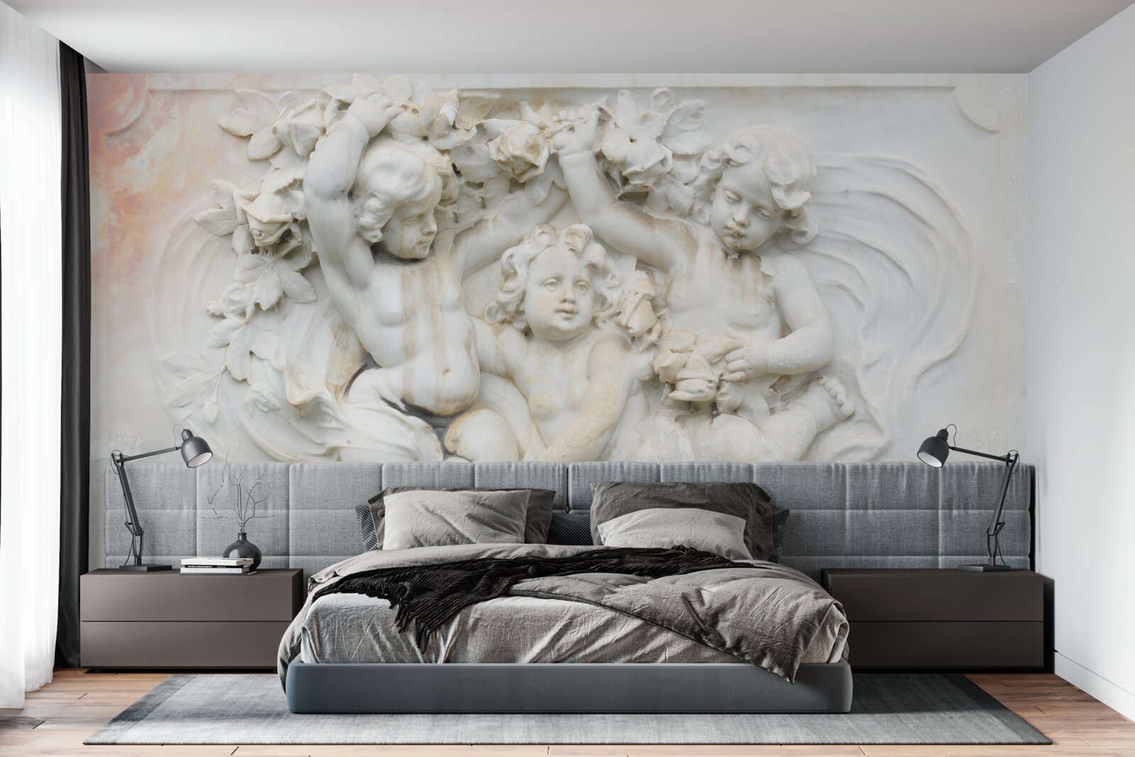 Papier peint sculptures d'anges en pierre