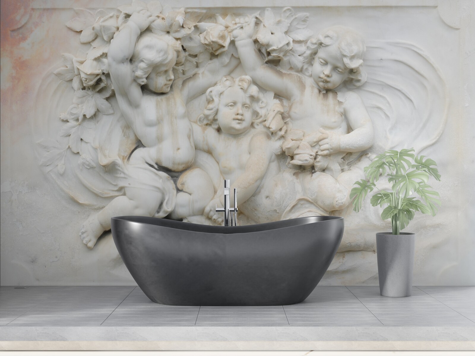 Papier peint sculptures d'anges en pierre