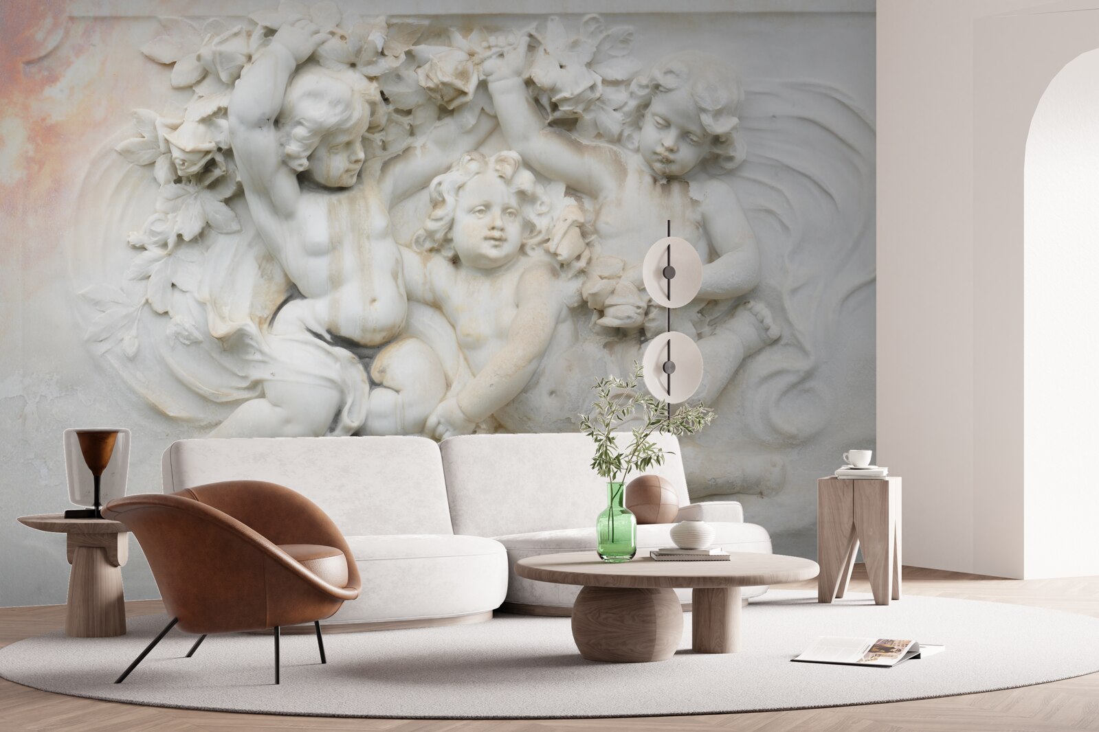 Papier peint sculptures d'anges en pierre