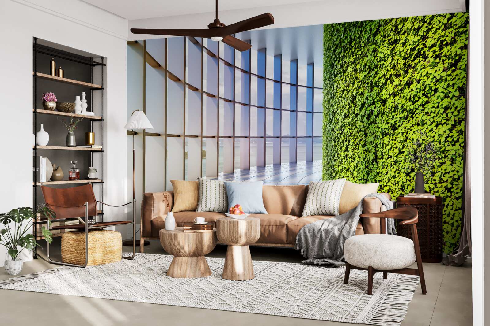 Papier peint immeuble de bureaux avec mur végétal