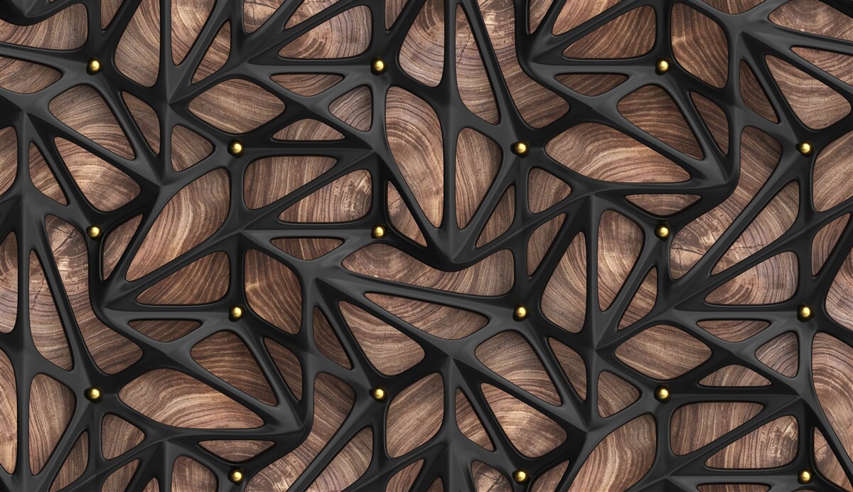 Papier peint le fond en bois est décoré d'un motif noir