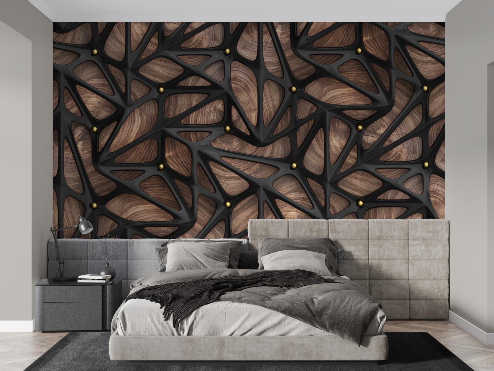 Papier peint le fond en bois est décoré d'un motif noir