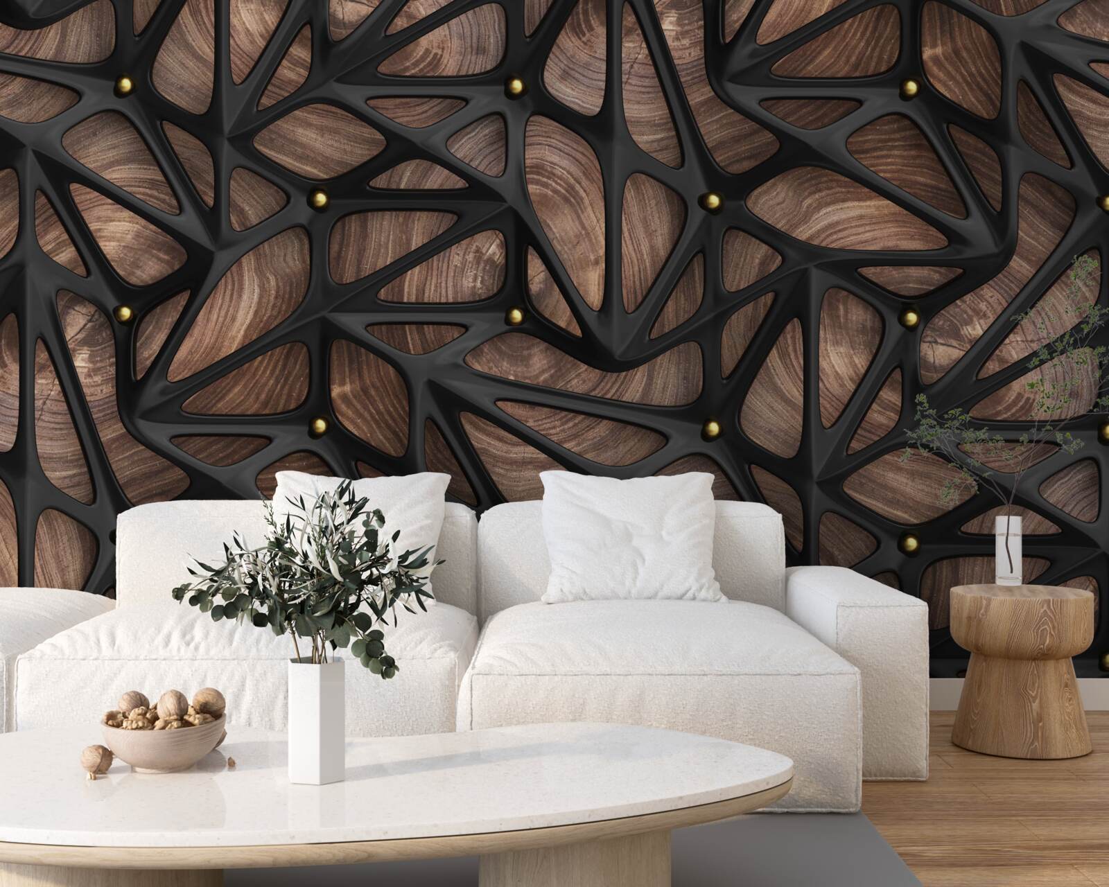 Papier peint le fond en bois est décoré d'un motif noir