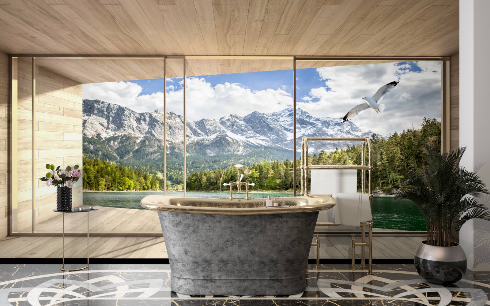 Papier peint des paysages de rivières et de montagnes à couper le souffle