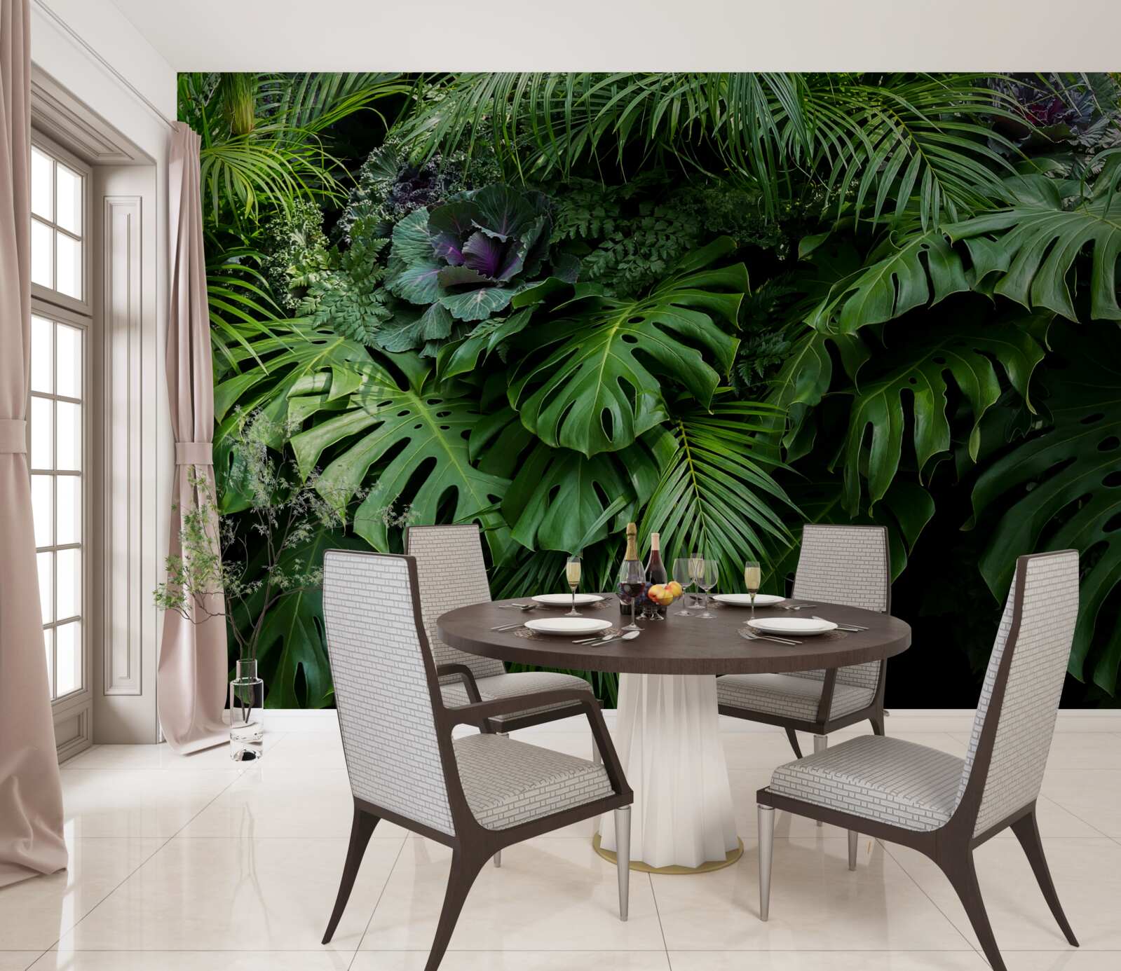 Papier peint grandes feuilles vertes