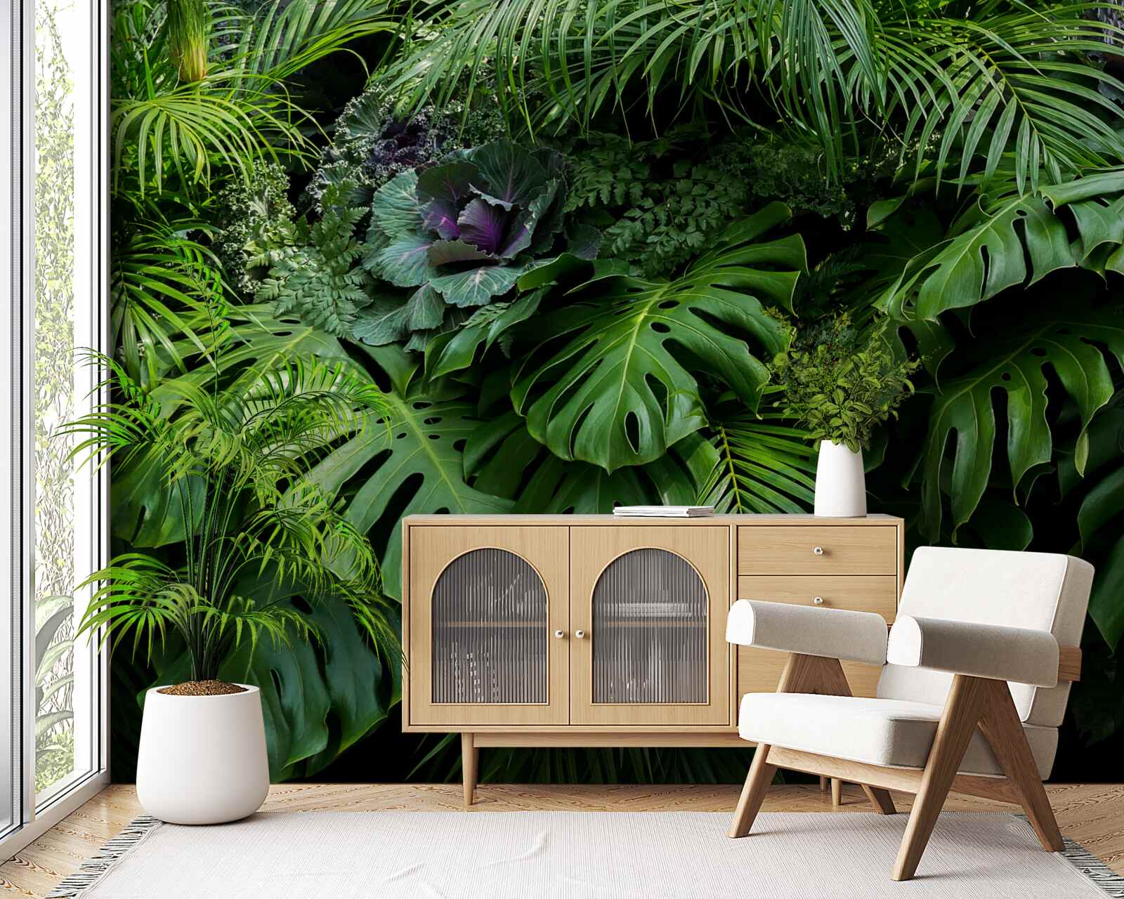 Papier peint grandes feuilles vertes