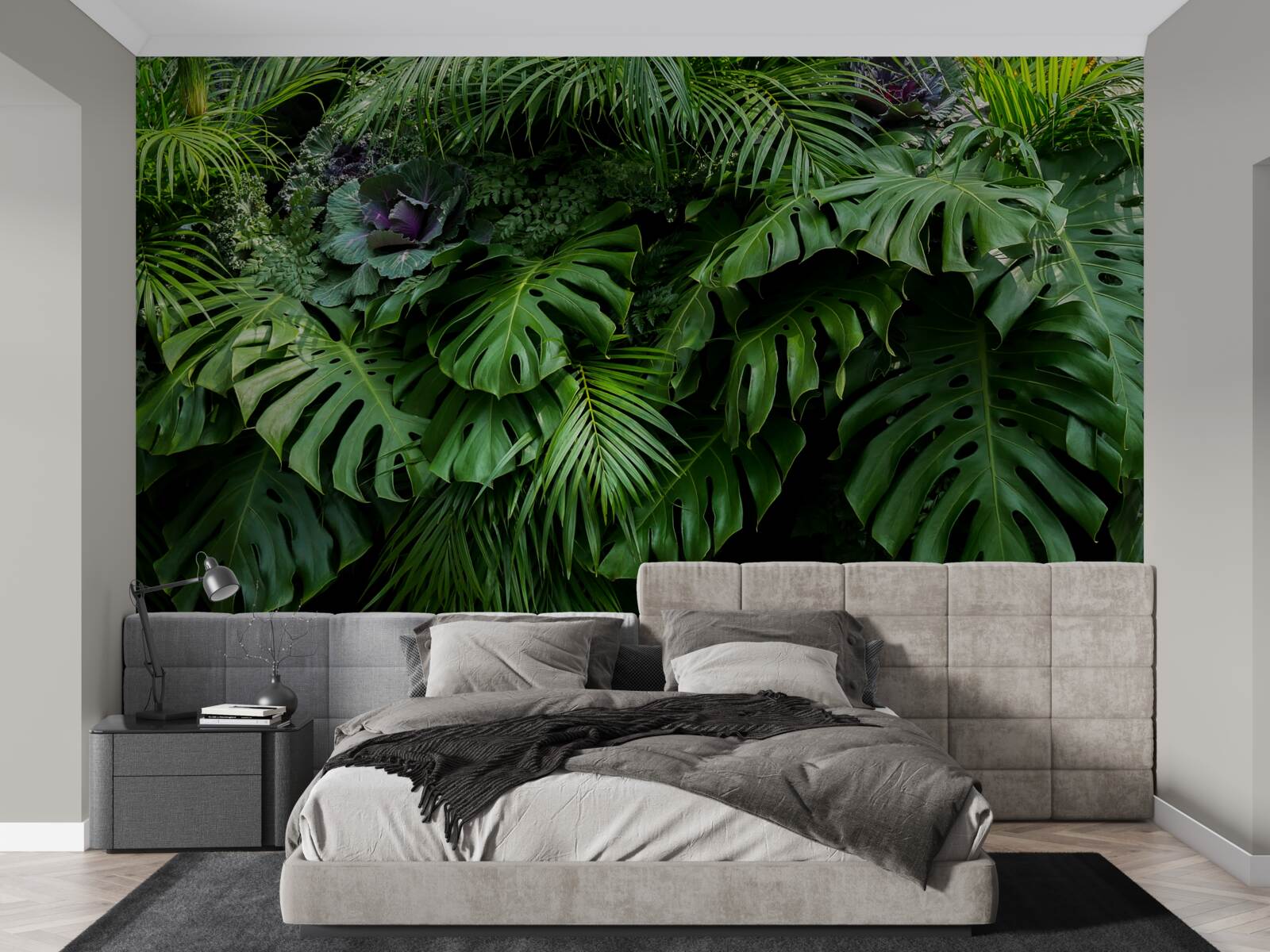 Papier peint grandes feuilles vertes