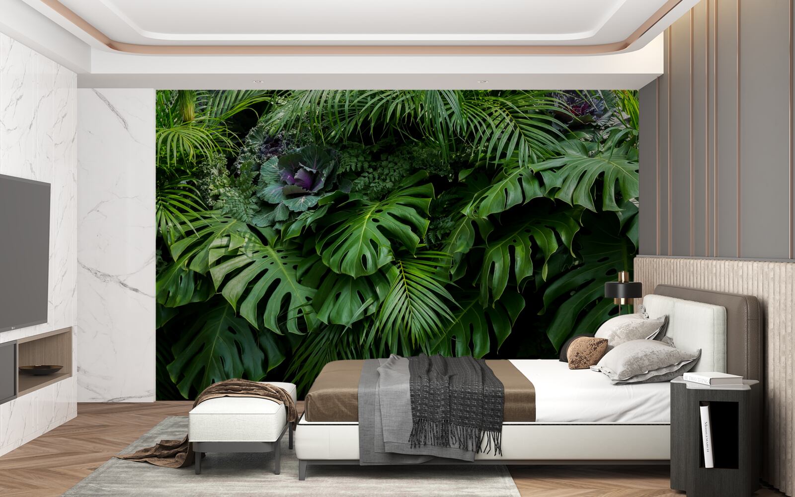 Papier peint grandes feuilles vertes