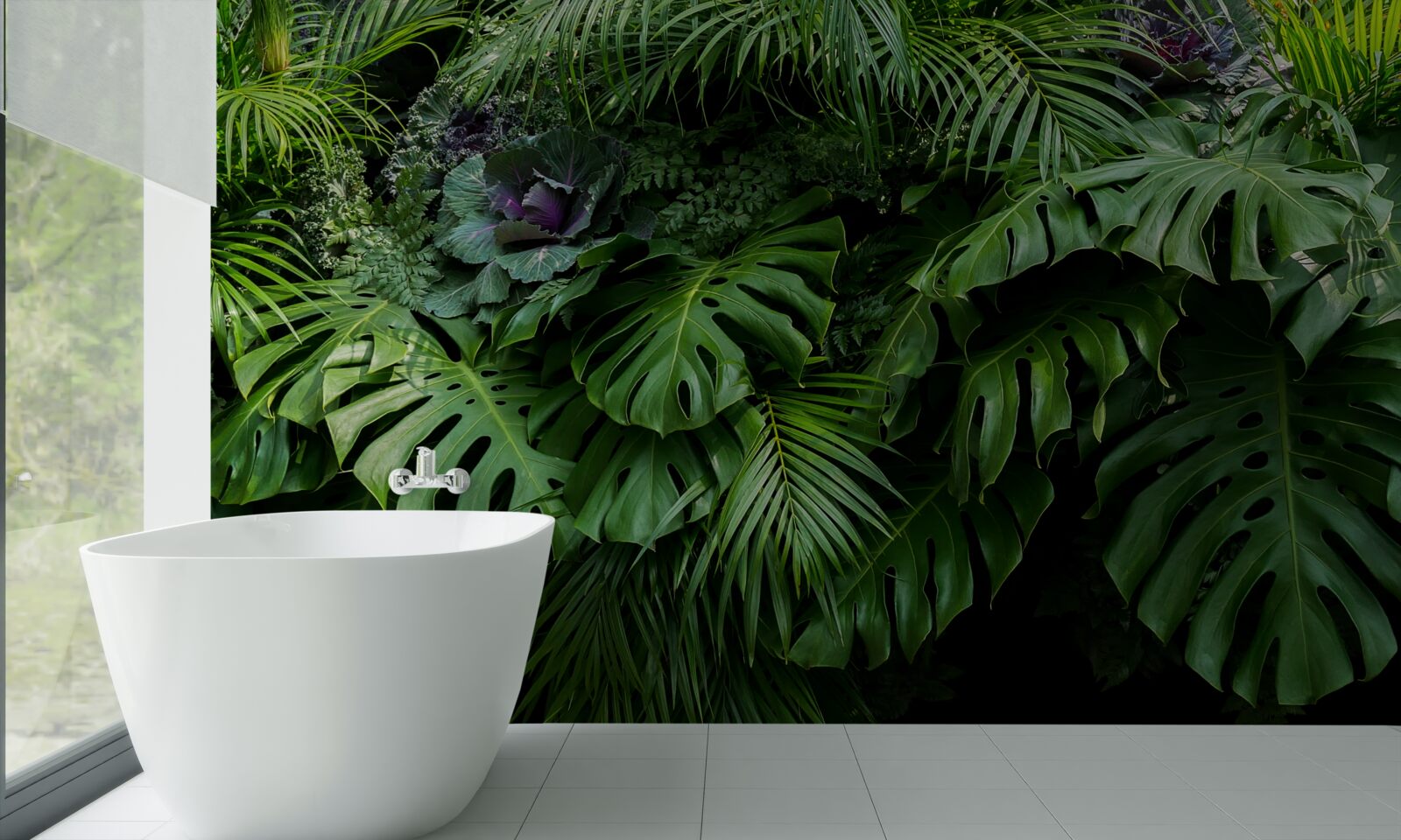 Papier peint grandes feuilles vertes