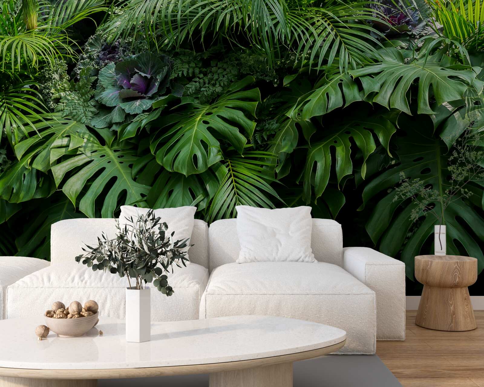 Papier peint grandes feuilles vertes