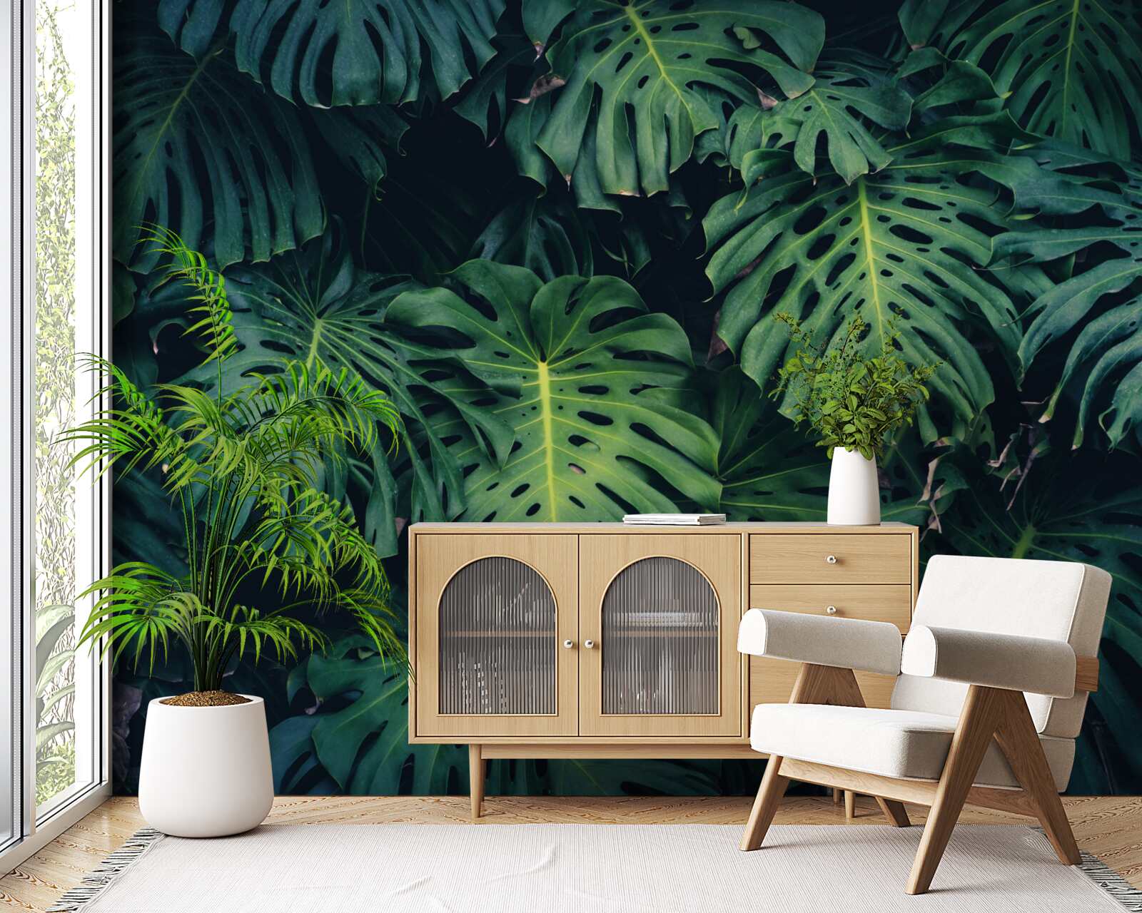 Papier peint Feuilles vertes des grands palmiers