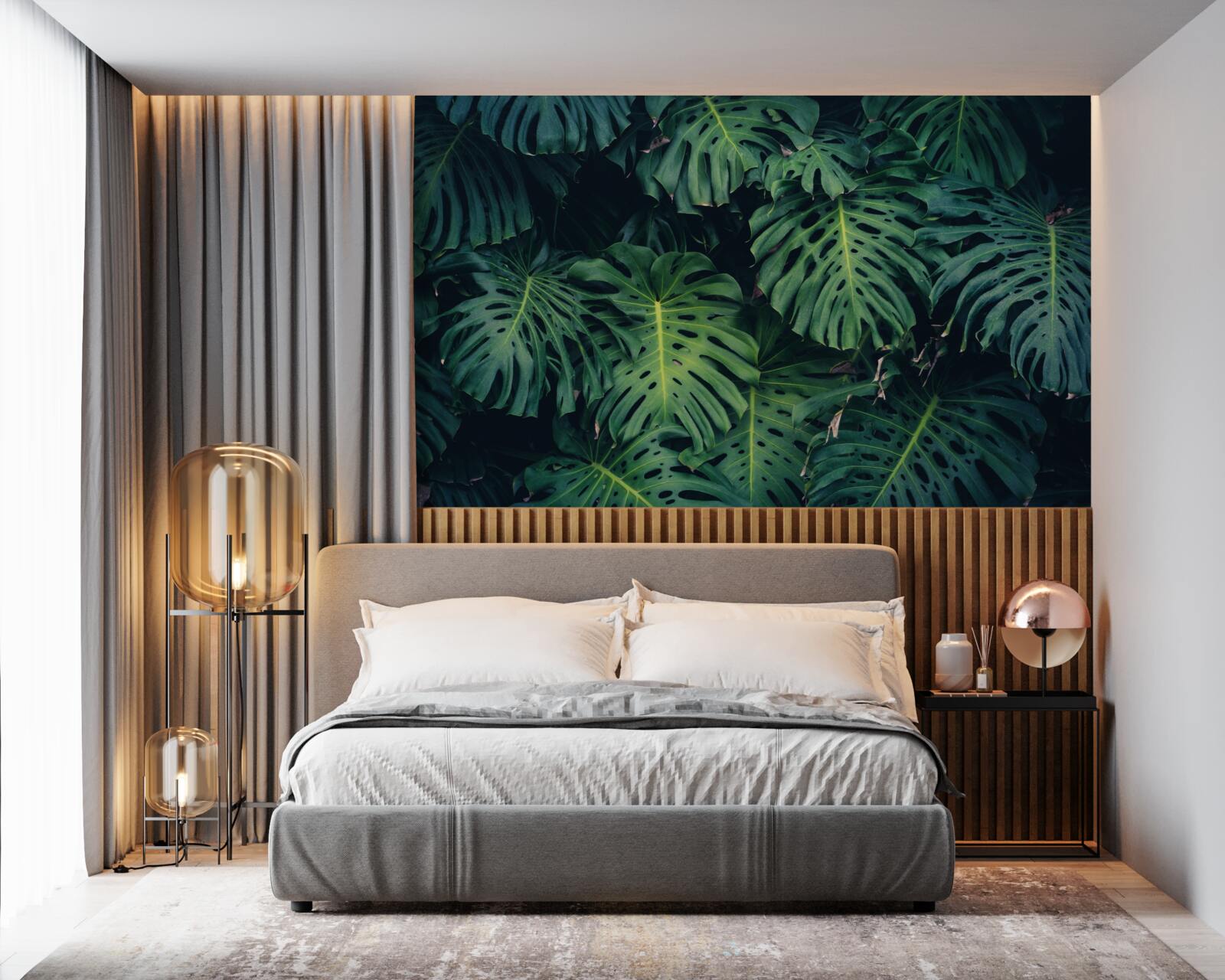 Papier peint Feuilles vertes des grands palmiers