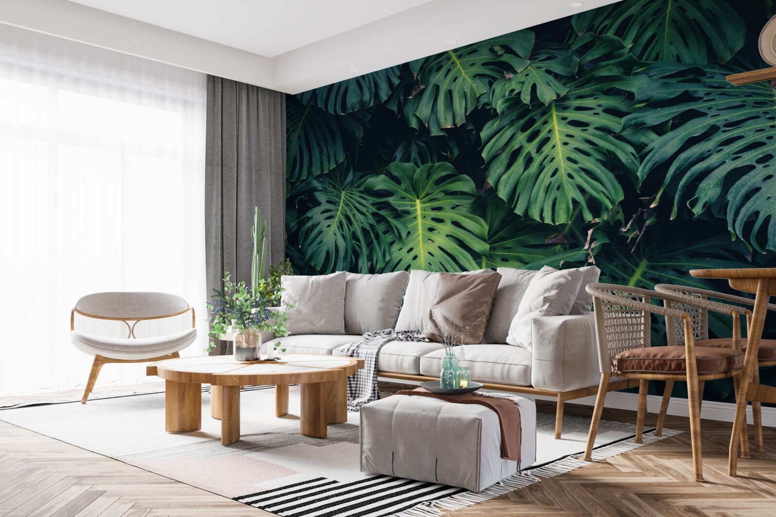 Papier peint Feuilles vertes des grands palmiers