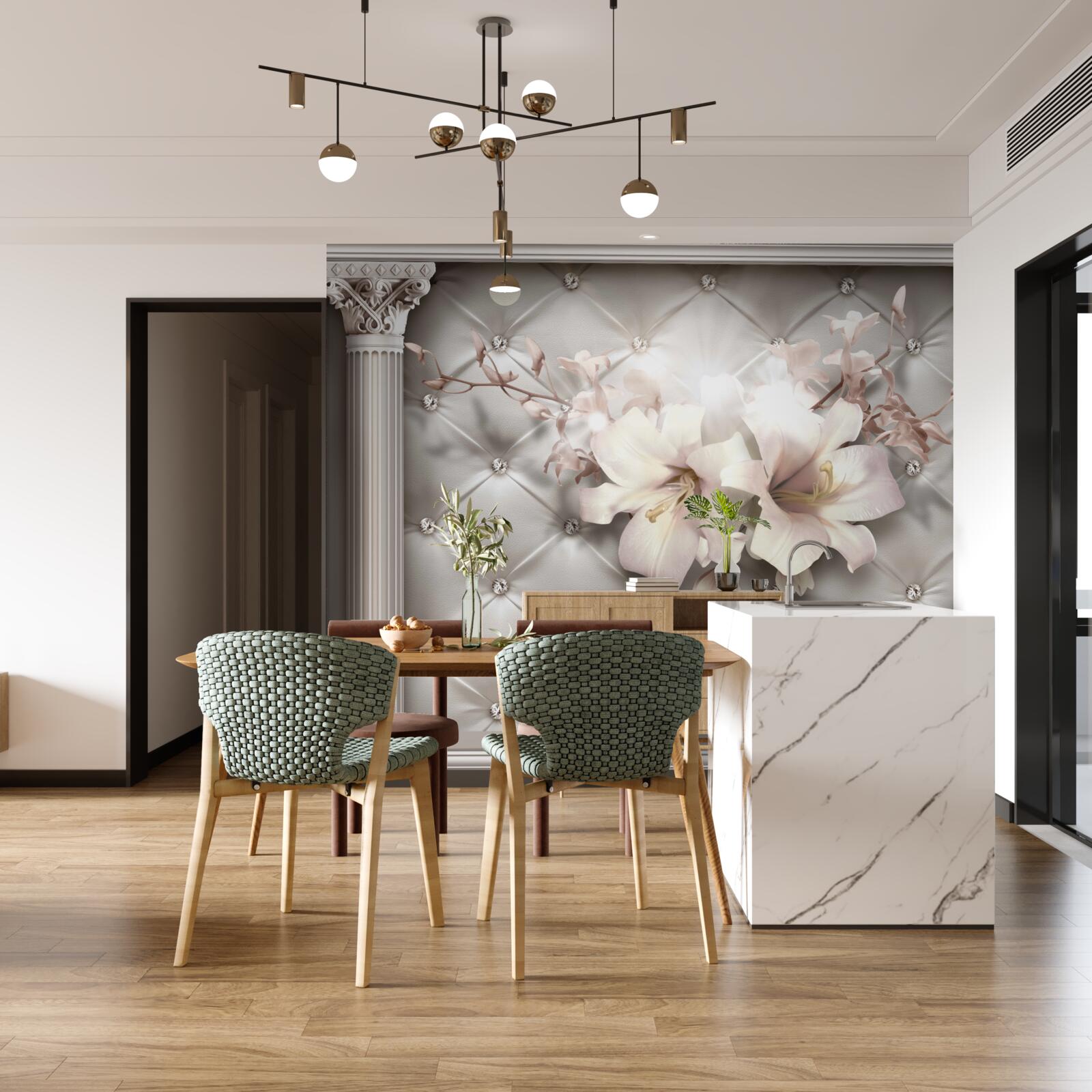 Papier peint de grands lys blancs comme neige décorant le mur