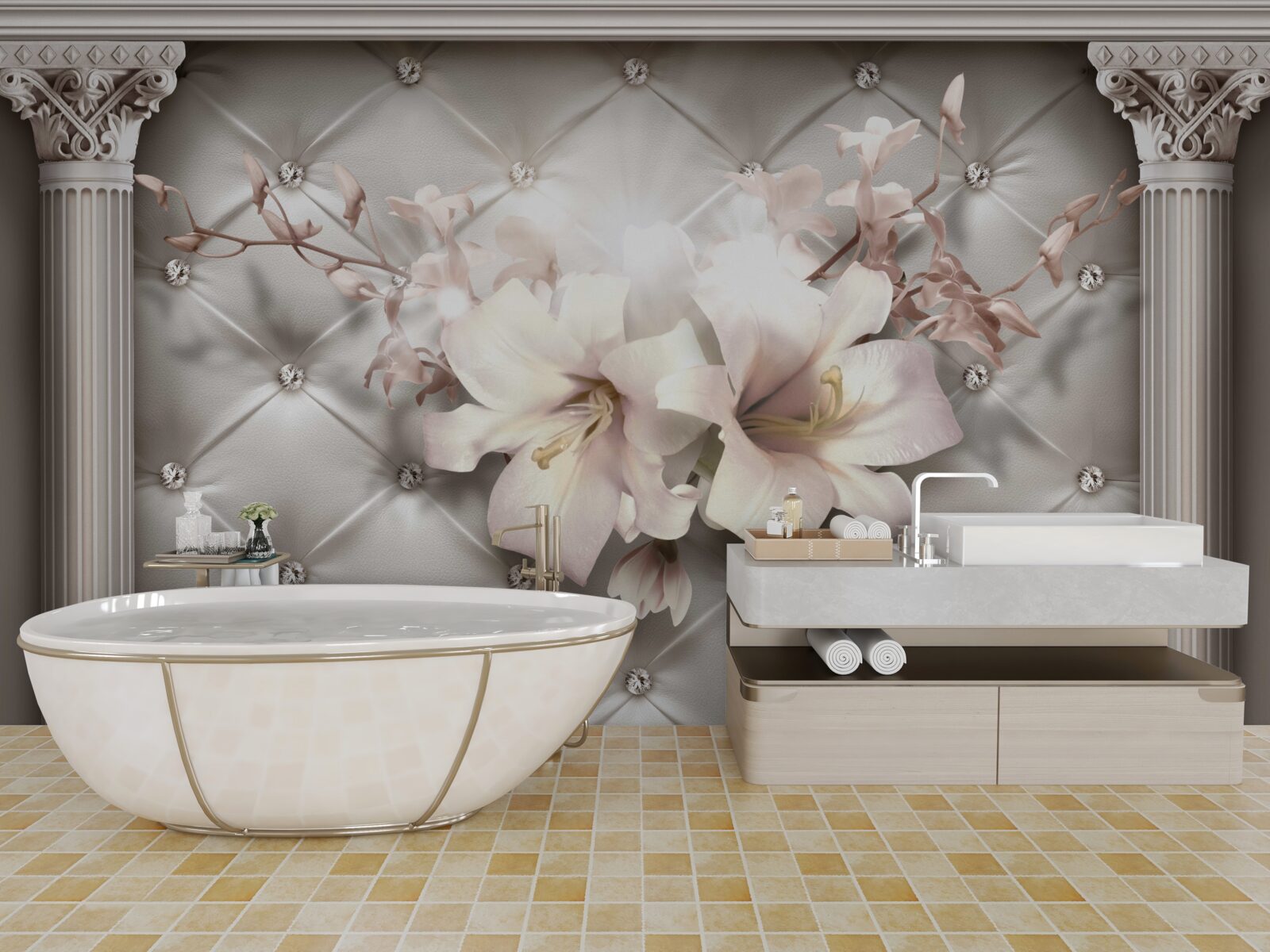 Papier peint de grands lys blancs comme neige décorant le mur