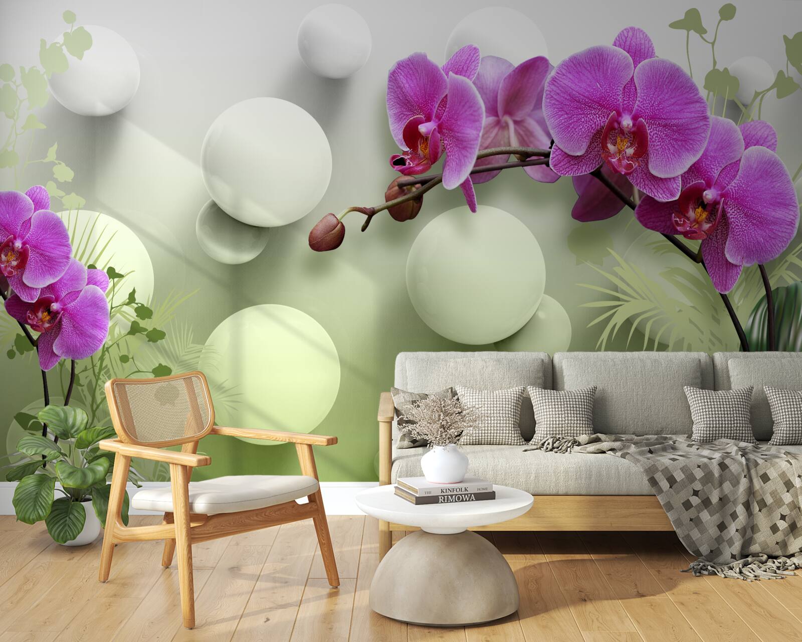 Papier peint orchidées dans les tons blanc et violet