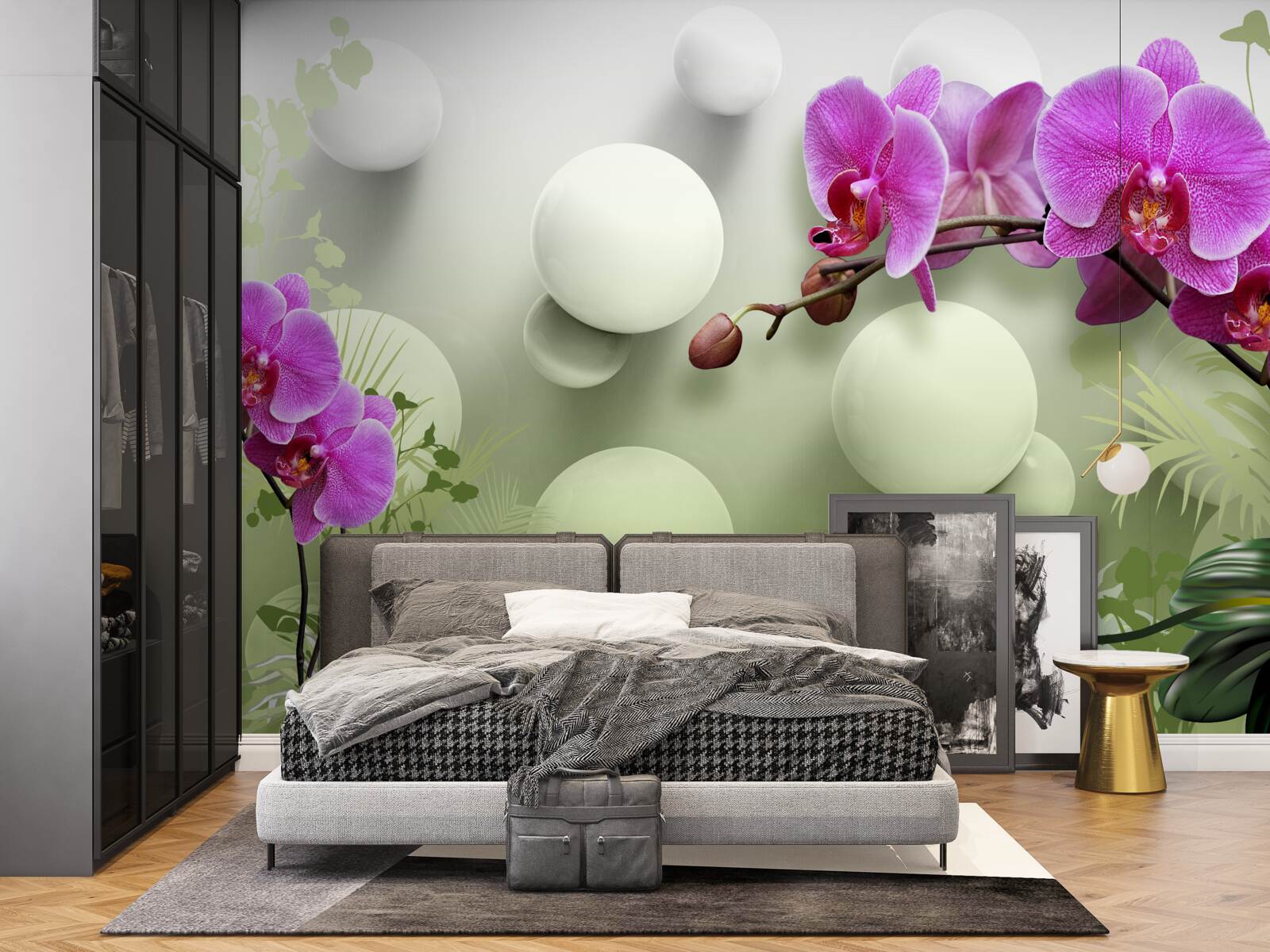 Papier peint orchidées dans les tons blanc et violet