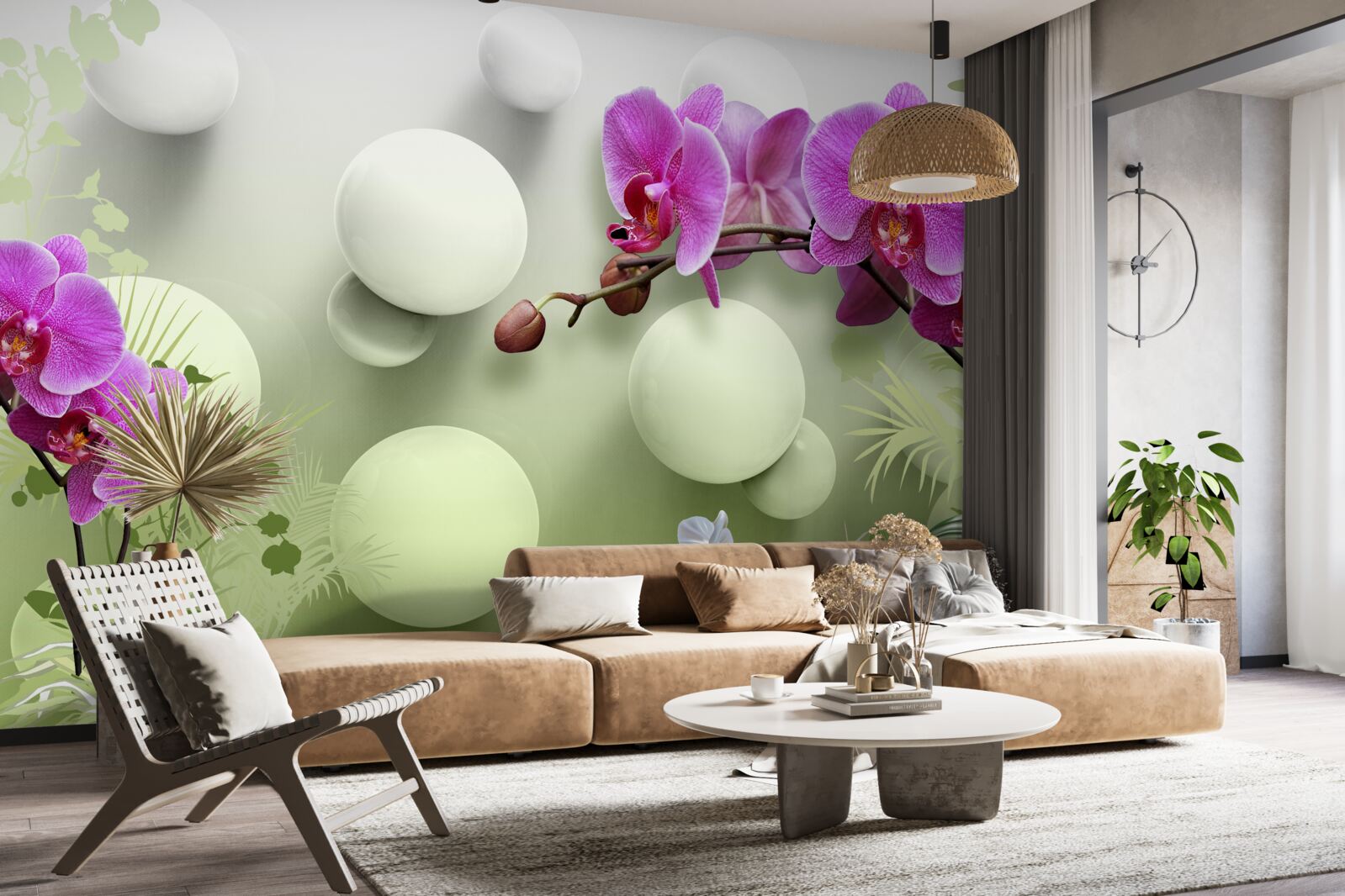 Papier peint orchidées dans les tons blanc et violet