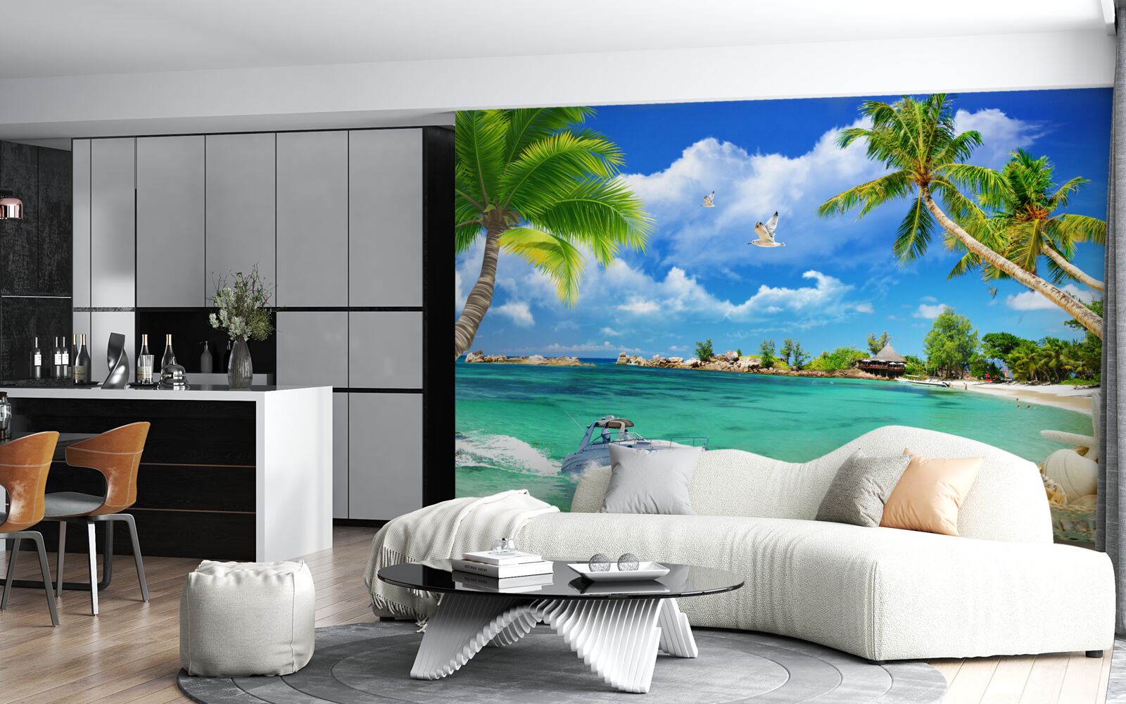 Papier peint island beach reçoit un yacht en approche