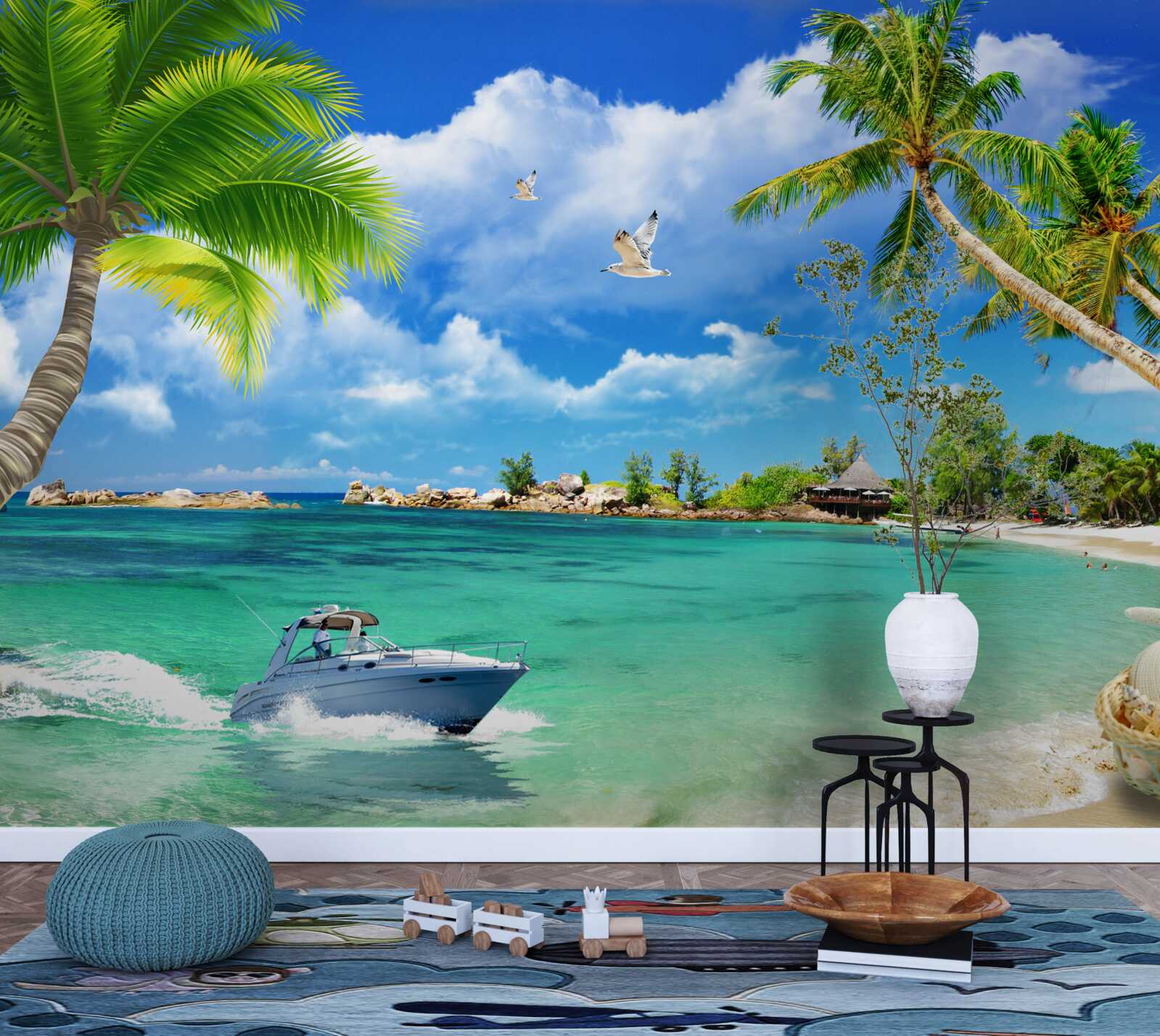 Papier peint island beach reçoit un yacht en approche