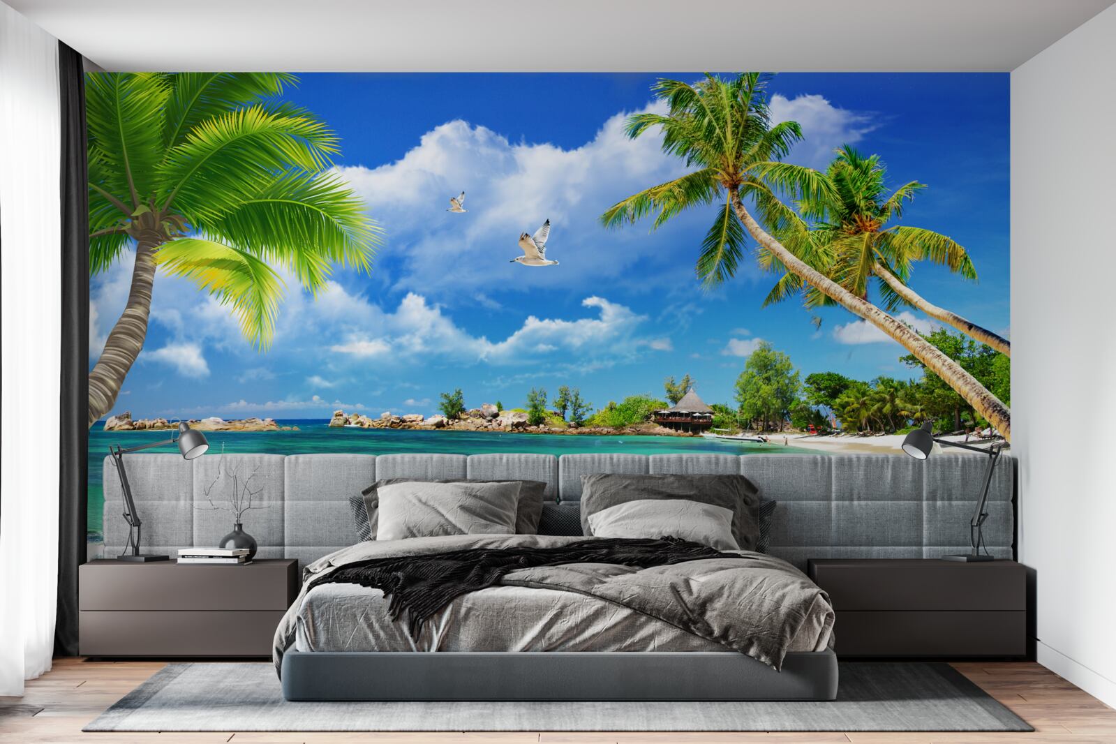 Papier peint island beach reçoit un yacht en approche