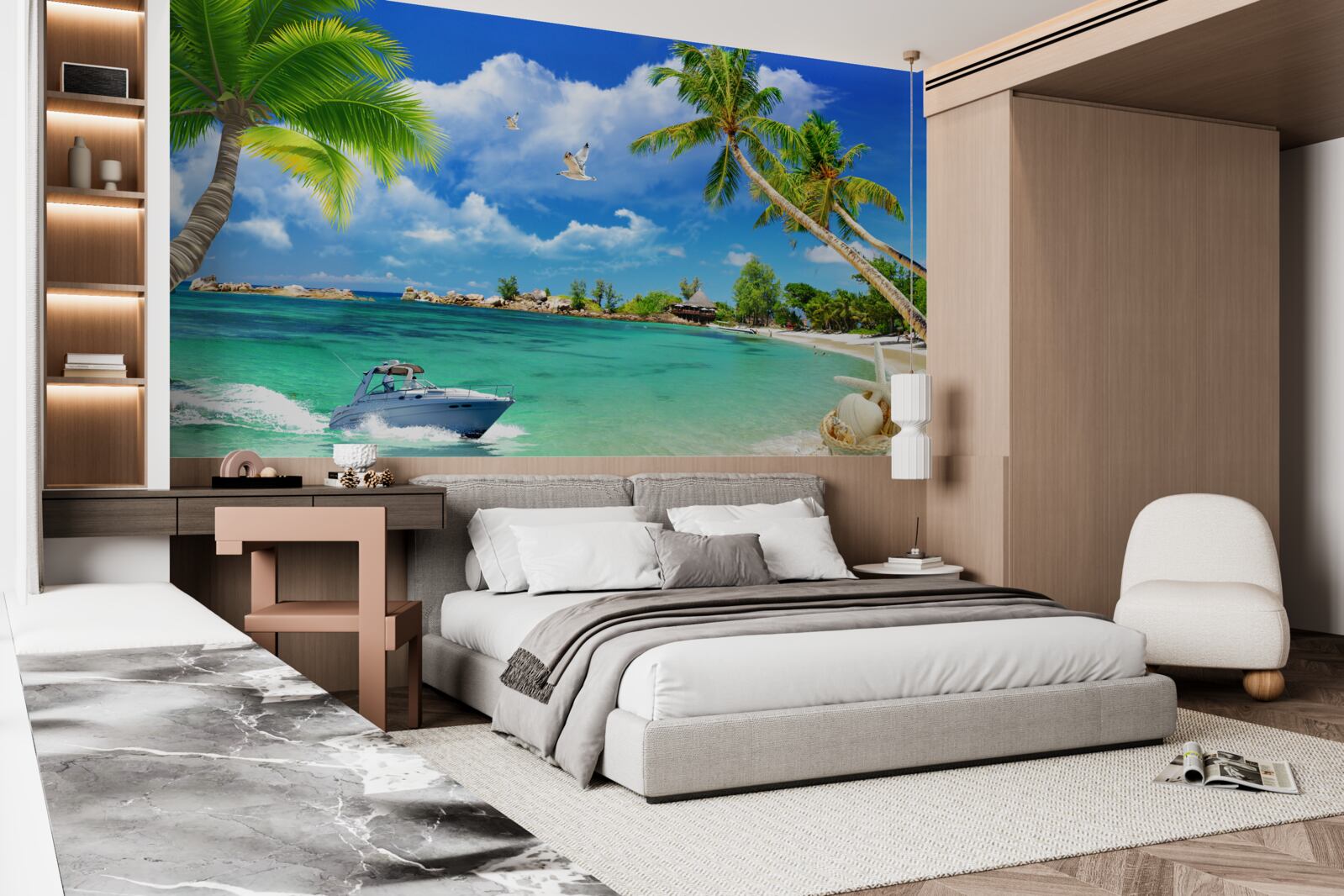 Papier peint island beach reçoit un yacht en approche