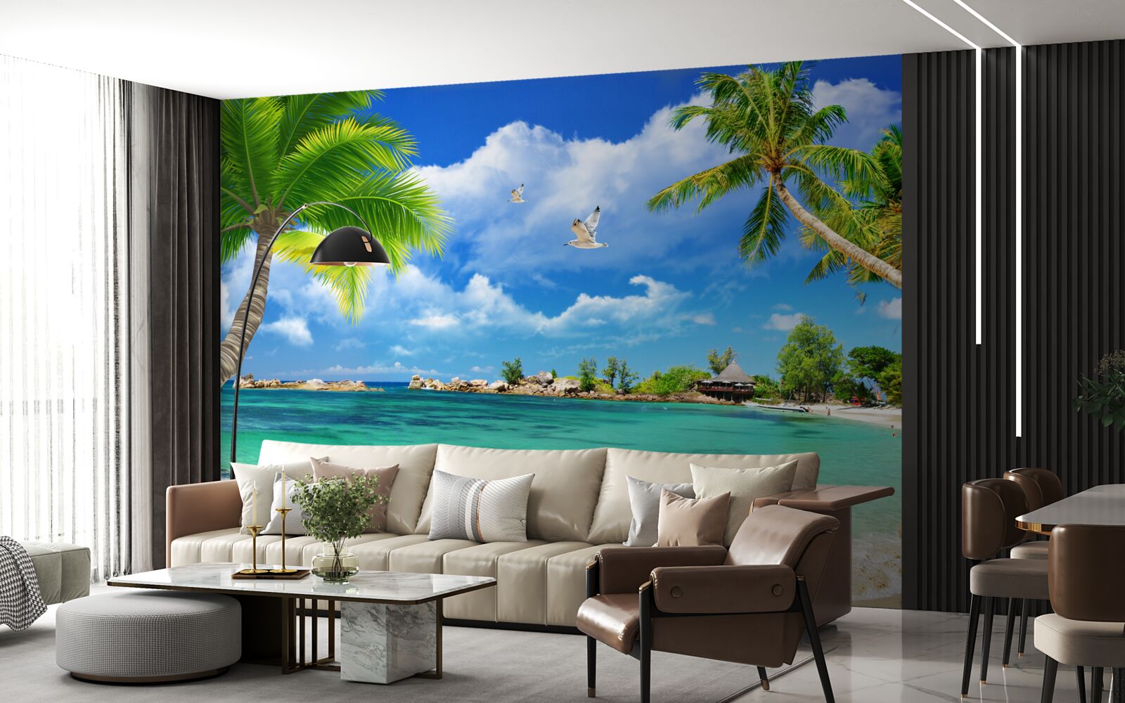 Papier peint island beach reçoit un yacht en approche