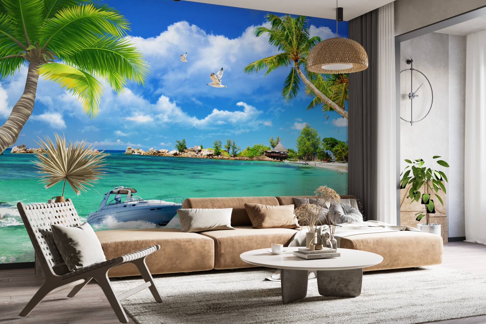 Papier peint island beach reçoit un yacht en approche