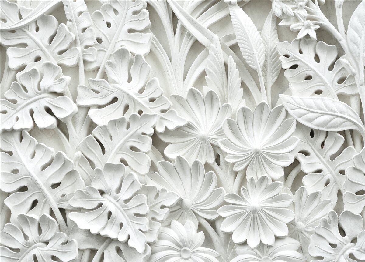 Papier peint diverses feuilles tropicales blanches