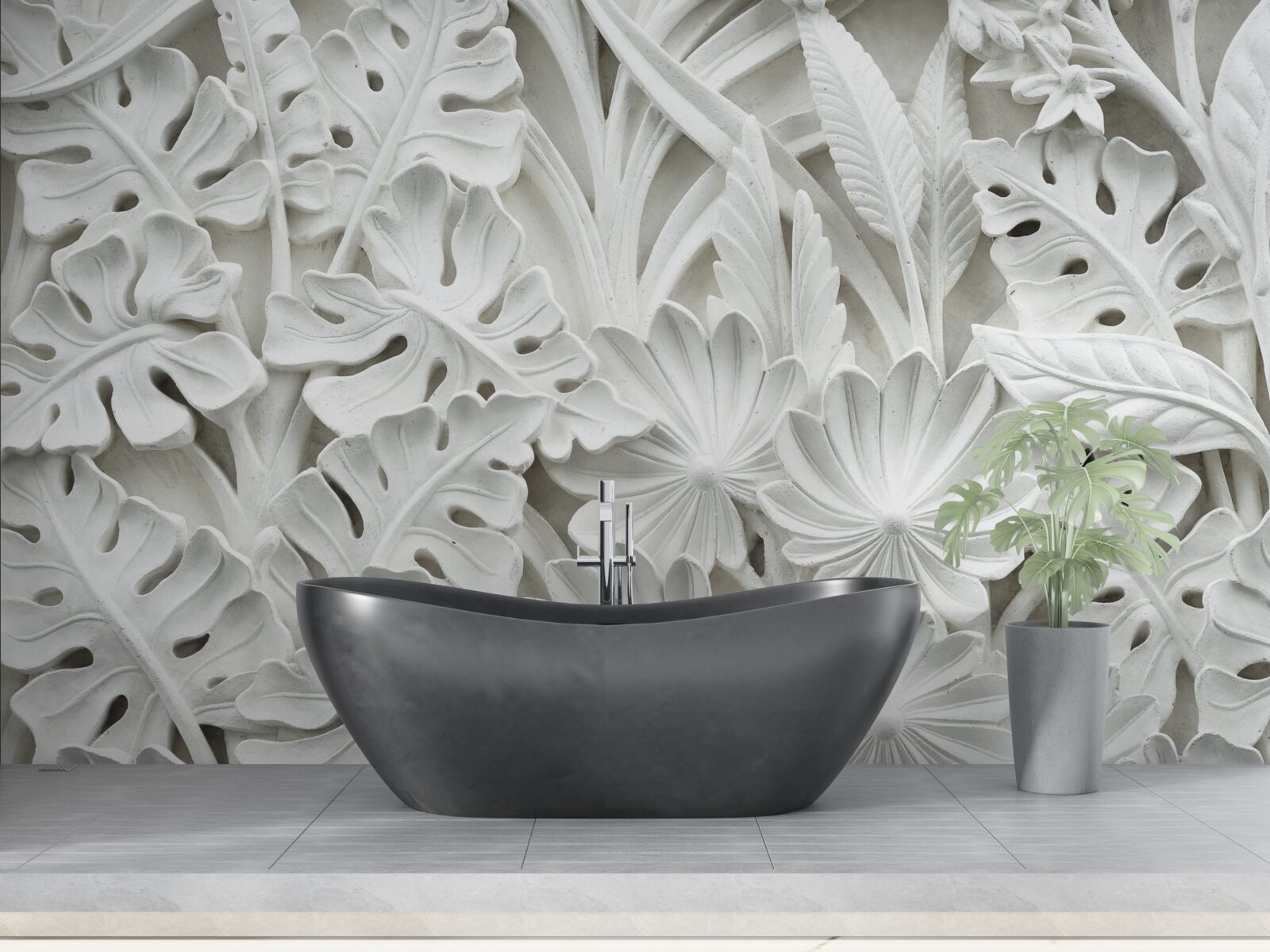 Papier peint diverses feuilles tropicales blanches