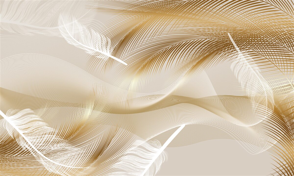 Papier peint branches dorées et duvet blanc