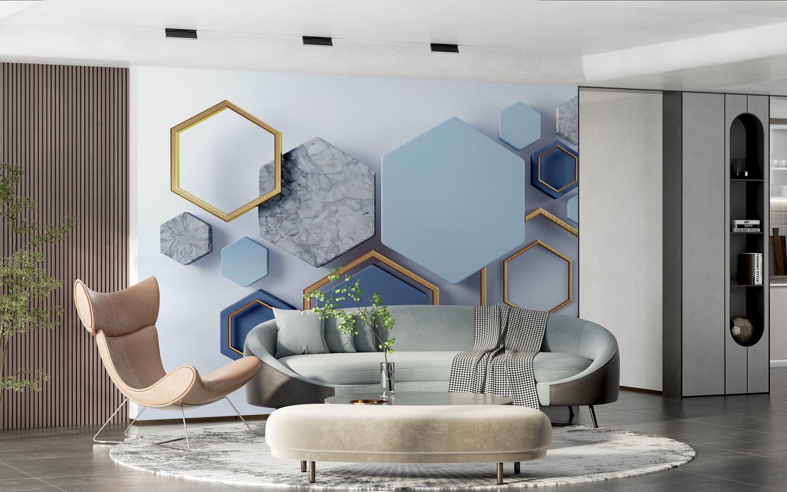 Papier peint dessin abstrait géométrique avec des hexagones