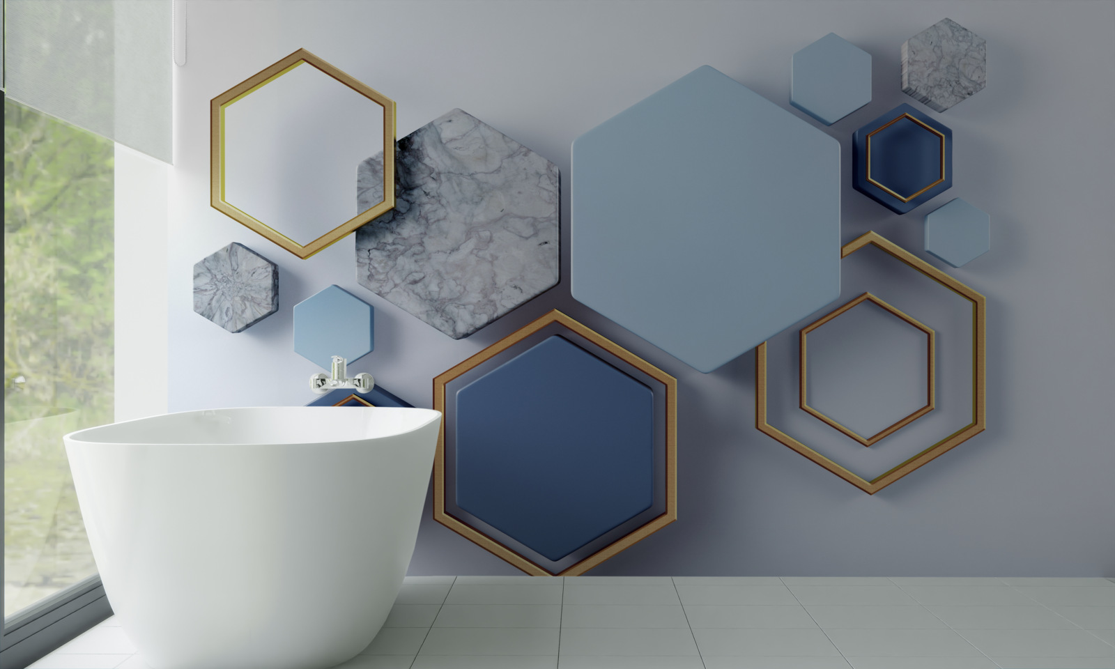 Papier peint dessin abstrait géométrique avec des hexagones