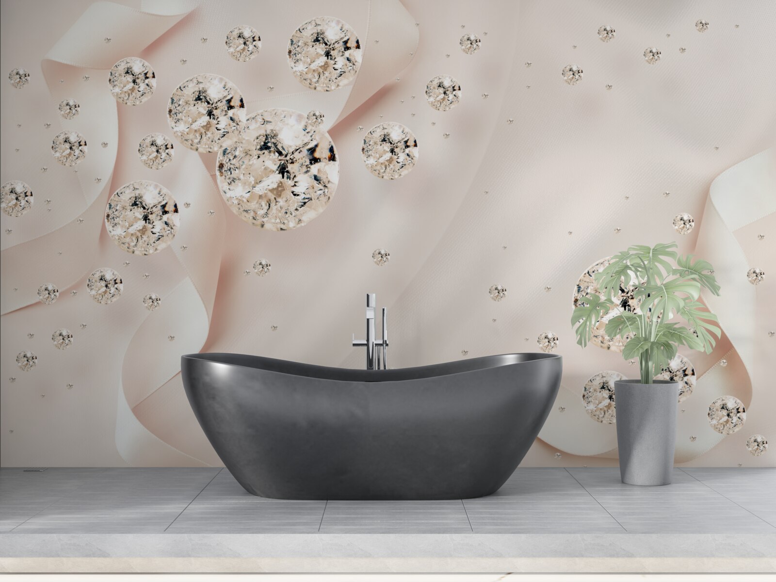 Papier peint des diamants blancs se détachent sur un fond rose délicat