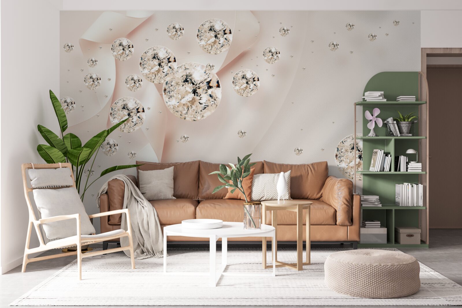 Papier peint des diamants blancs se détachent sur un fond rose délicat