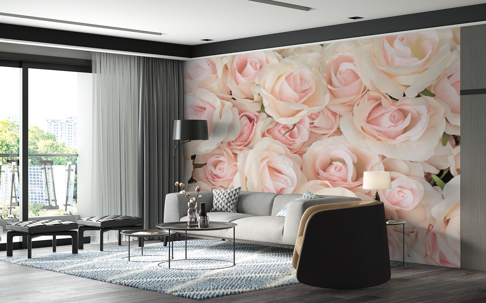 Papier peint de nombreuses roses roses délicates