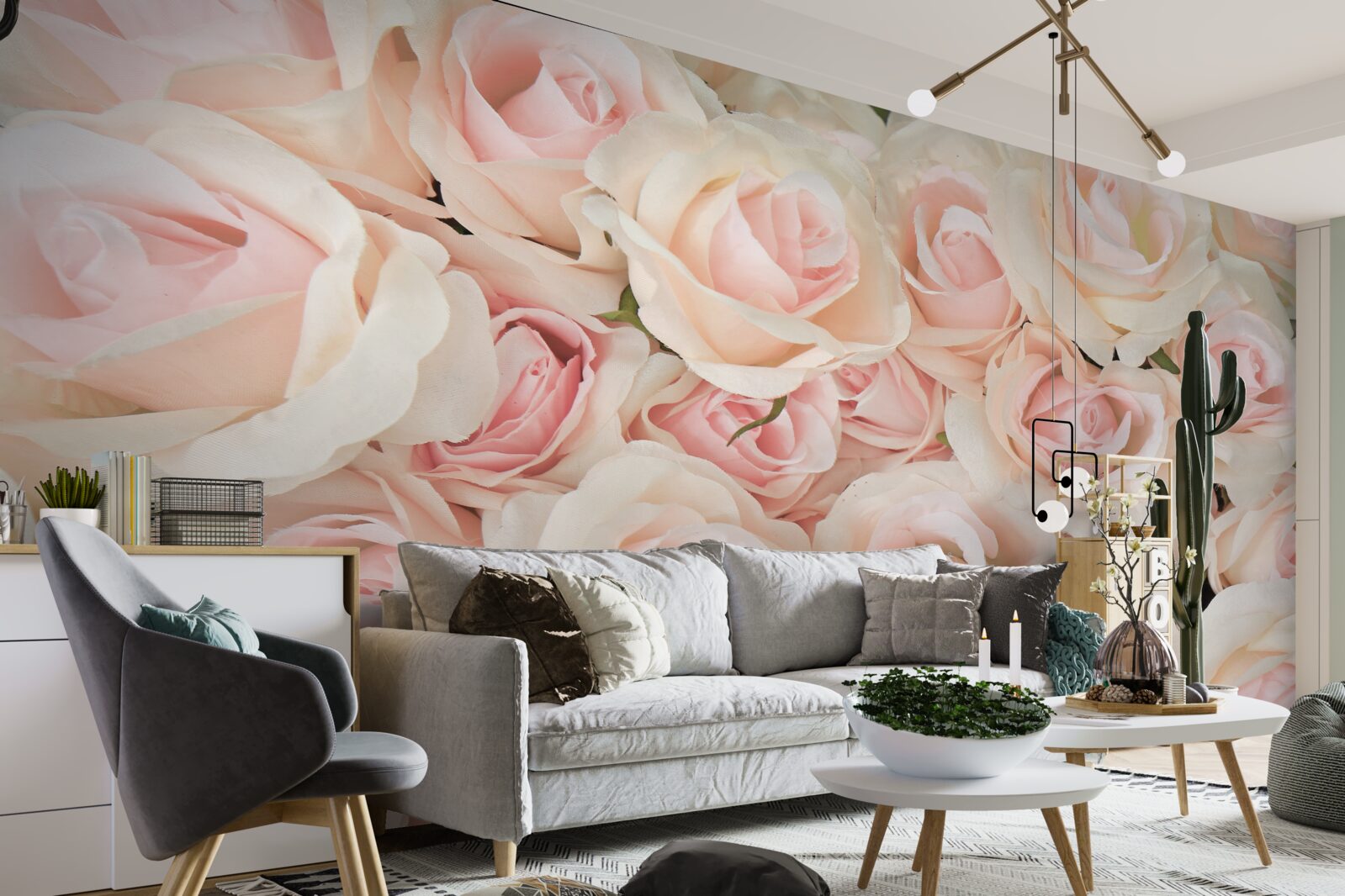 Papier peint de nombreuses roses roses délicates