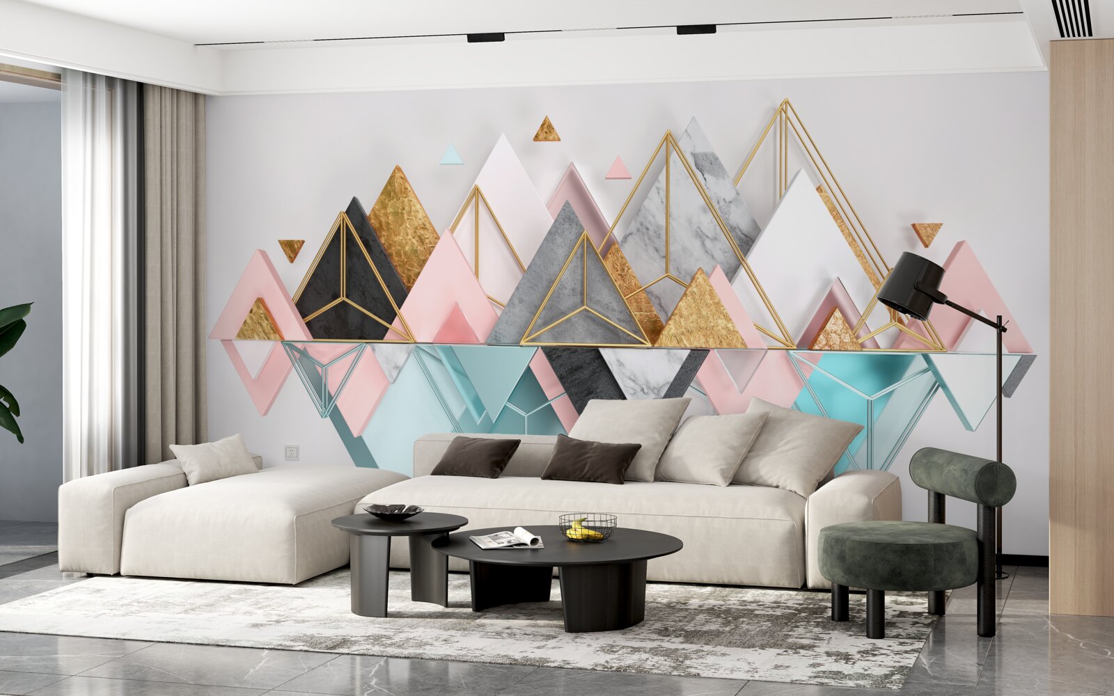 Papier peint des images abstraites sous forme de triangles multicolores