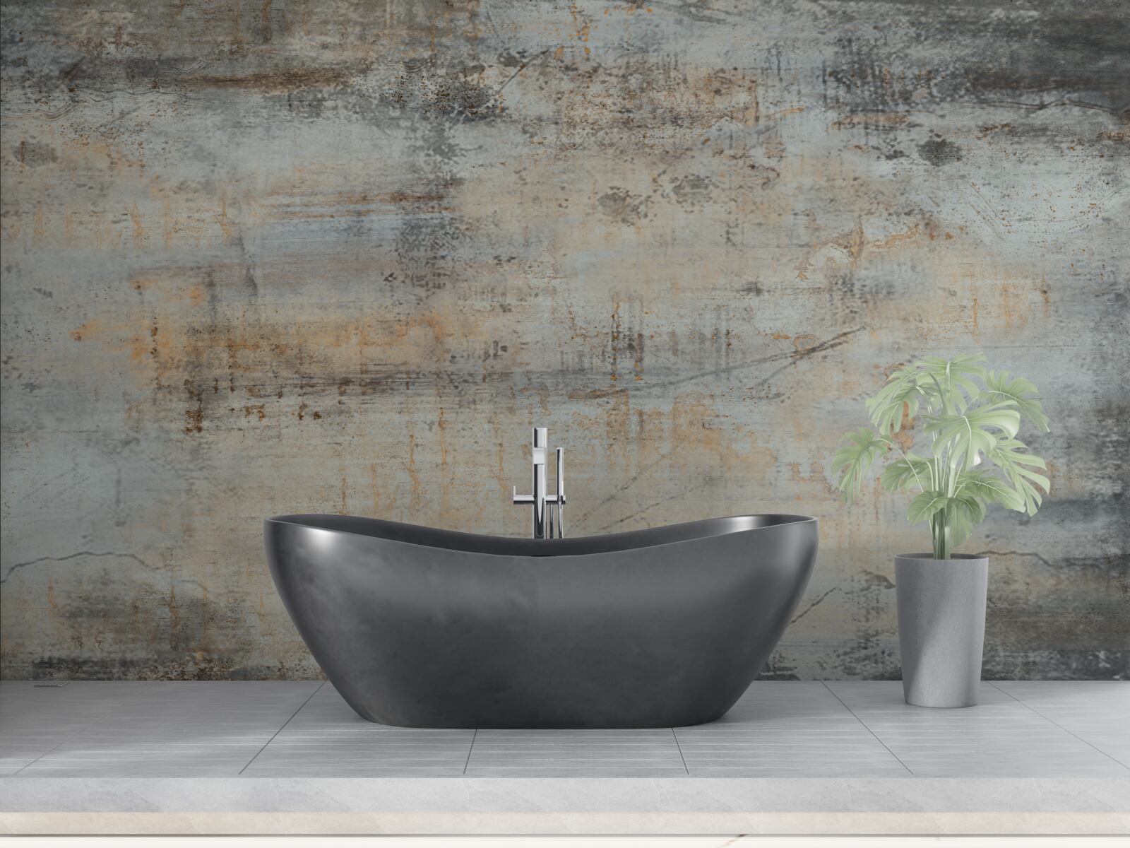 Papier peint mur gris, abîmé par le temps