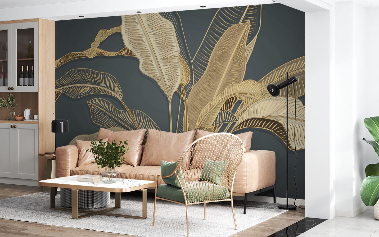 Papier peint feuille d'or torsadée