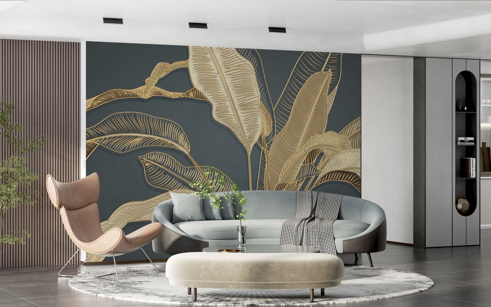 Papier peint feuille d'or torsadée